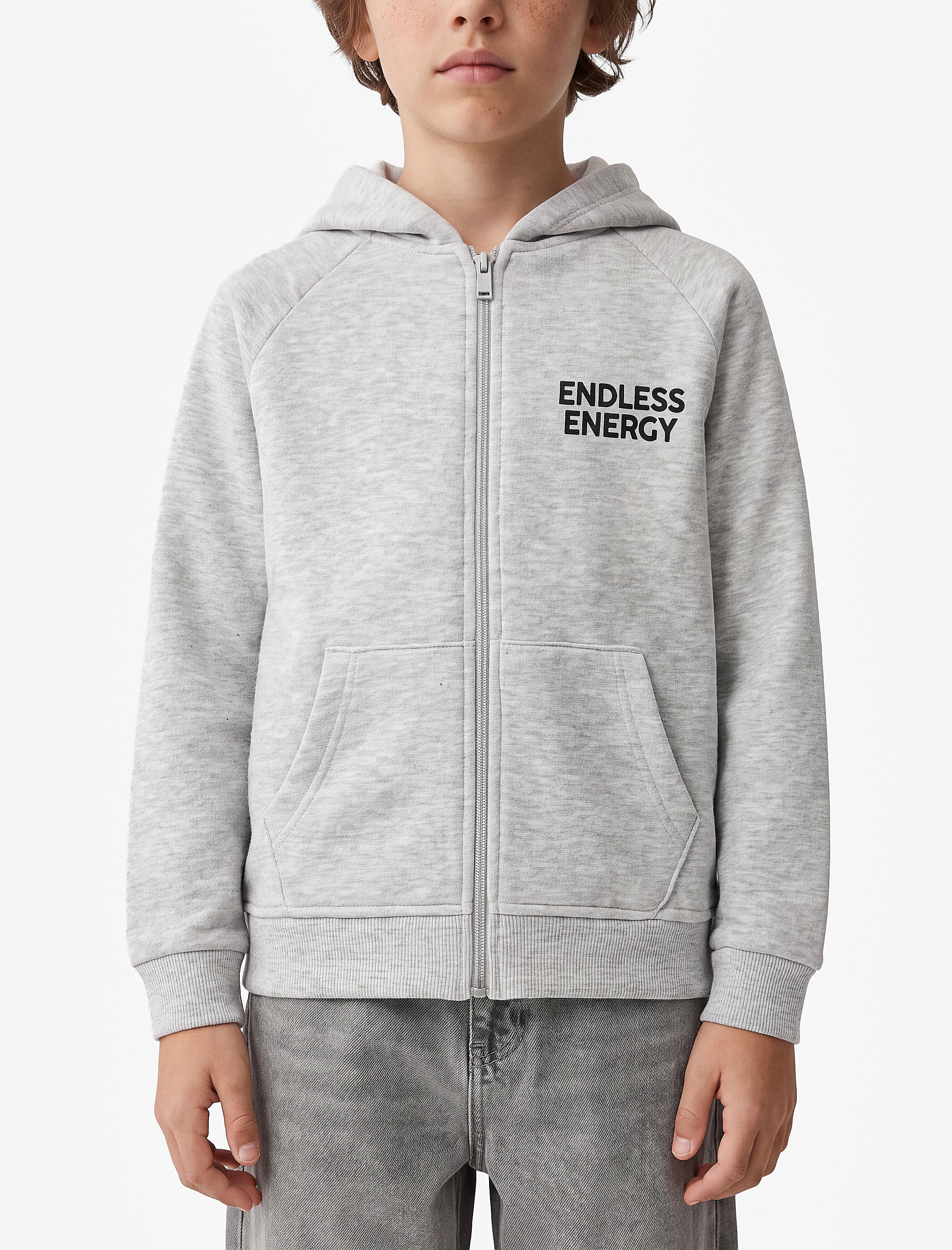  Erkek Çocuk Baskılı Pamuklu Cepli Üç İplik Şardonlu Kapşonlu Fermuarlı Sweatshirt