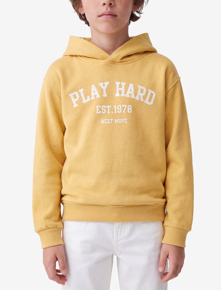 Erkek Çocuk Pamuklu Uzun Kollu Üç İplik Şardonlu Baskılı Kapşonlu Sweatshirt
