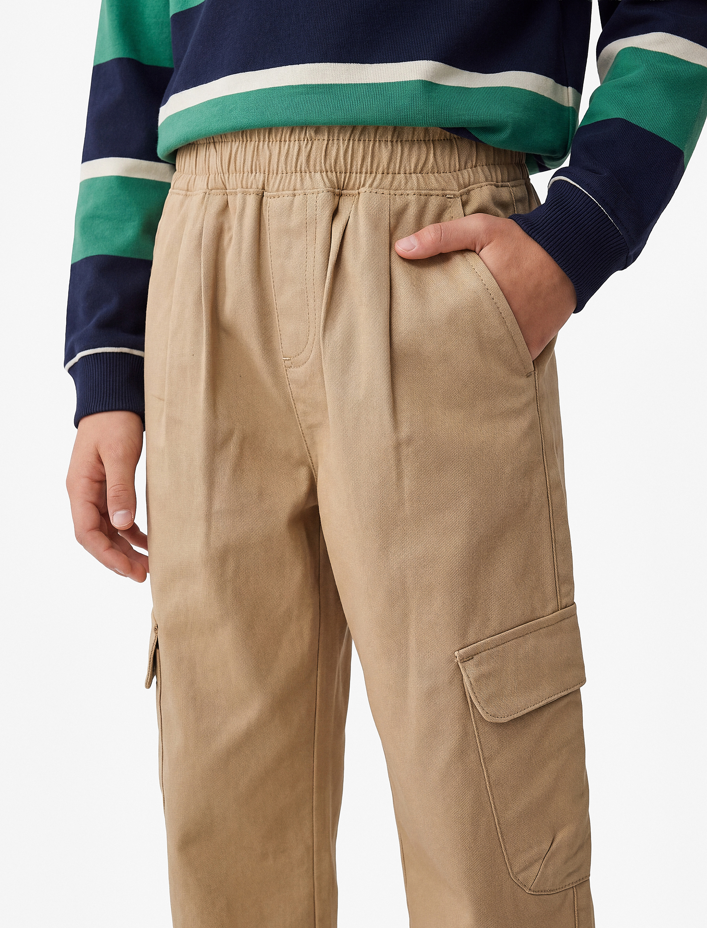  Erkek Çocuk Beli Lastikli Cepli Pamuklu Gabardin Oversize Kargo Pantolon