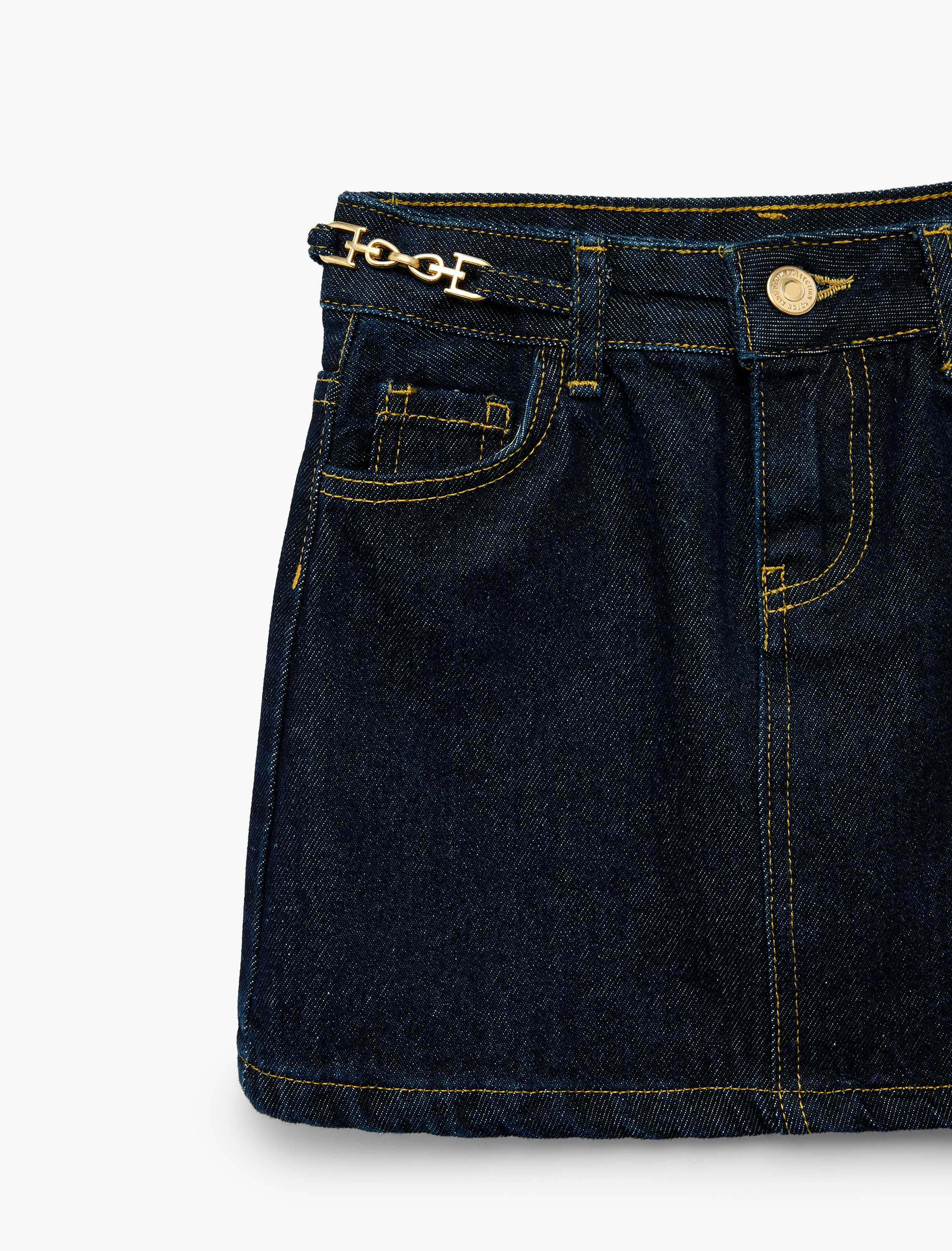  Kız Çocuk Cepli Kemerli A Kesim Pamuklu Bol Kalıp Denim Etek