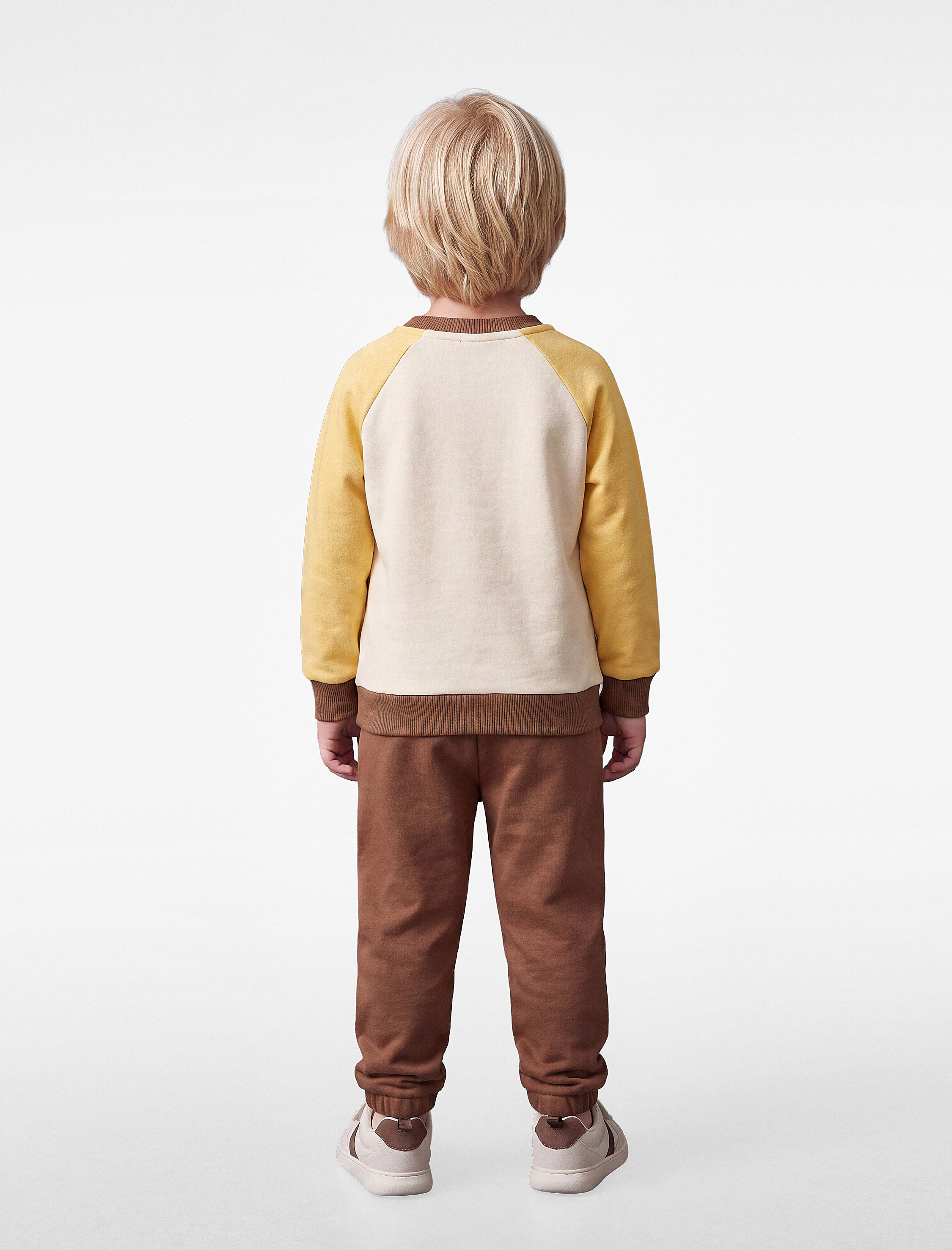  Erkek Bebek Renk Bloklu Aslan Baskılı Şardonlu Sweatshirt ve Eşofman Altı Seti