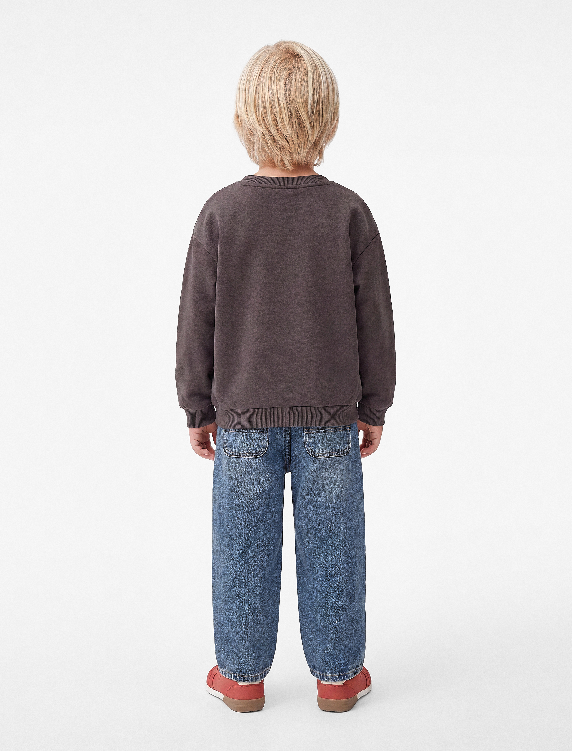 Erkek Bebek Baskılı Şardonlu Pamuklu Bisiklet Yaka Uzun Kollu Sweatshirt