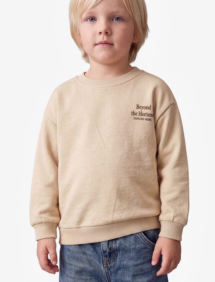 Erkek Bebek Baskılı Şardonlu Pamuklu Bisiklet Yaka Uzun Kollu Sweatshirt