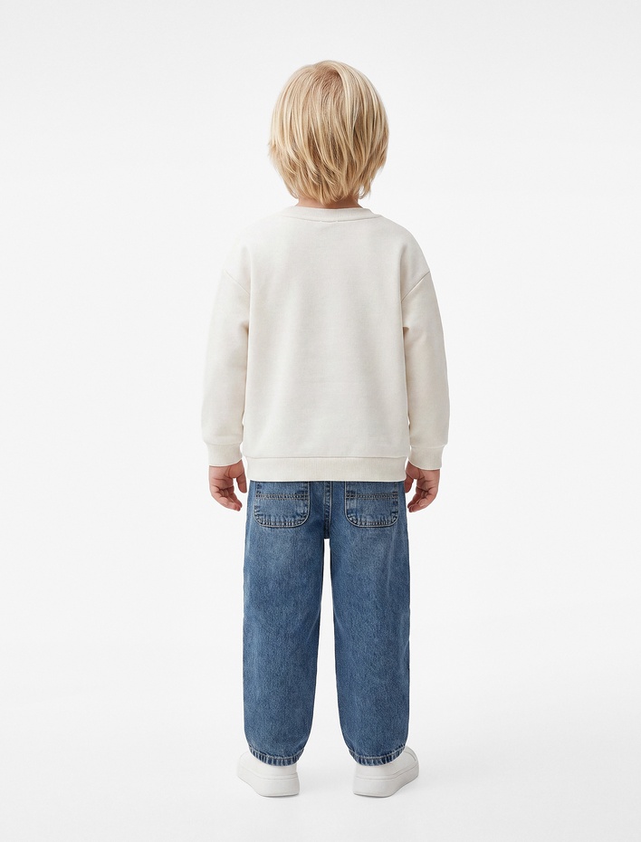 Erkek Bebek Baskı Detaylı Bisiklet Yaka Uzun Kollu Şardonlu Sweatshirt