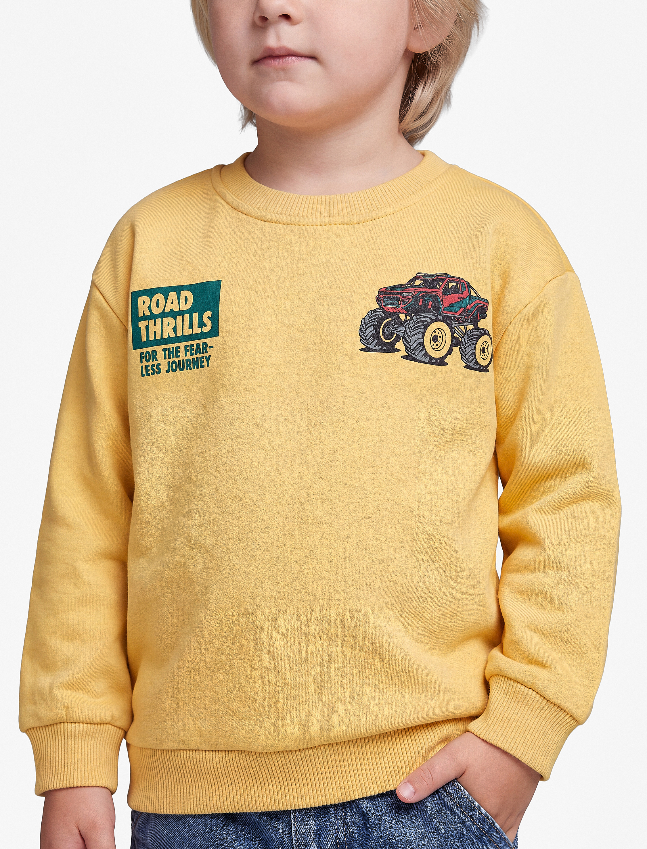  Erkek Bebek Baskı Detaylı Şardonlu Bisiklet Yaka Uzun Kollu Sweatshirt