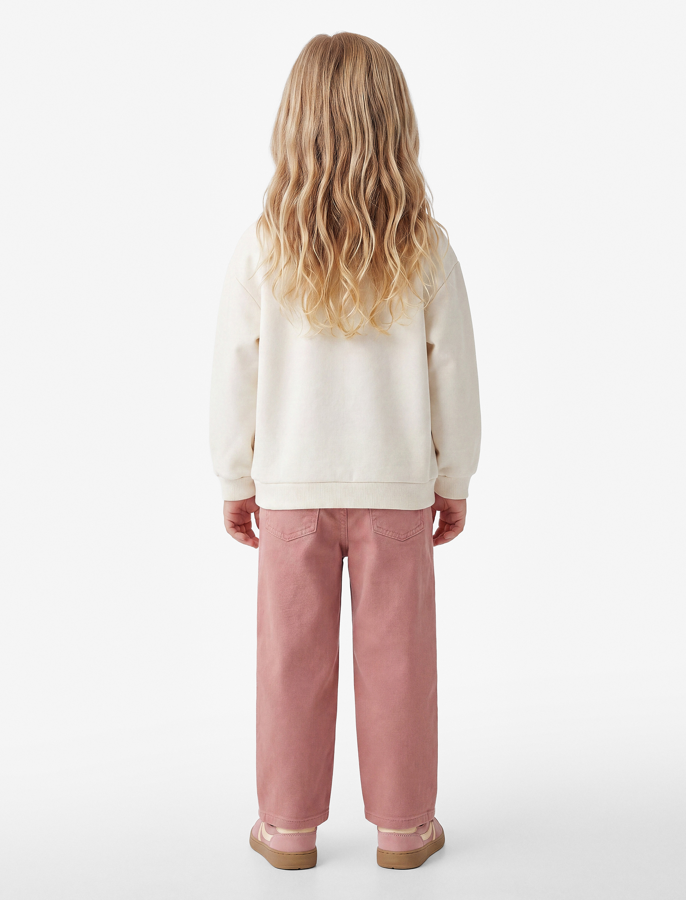  Kız Bebek Tavşan Nakışlı Bisiklet Yaka Uzun Kollu Şardonlu Sweatshirt