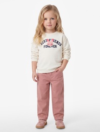 Tavşan Nakışlı Bisiklet Yaka Uzun Kollu Şardonlu Sweatshirt