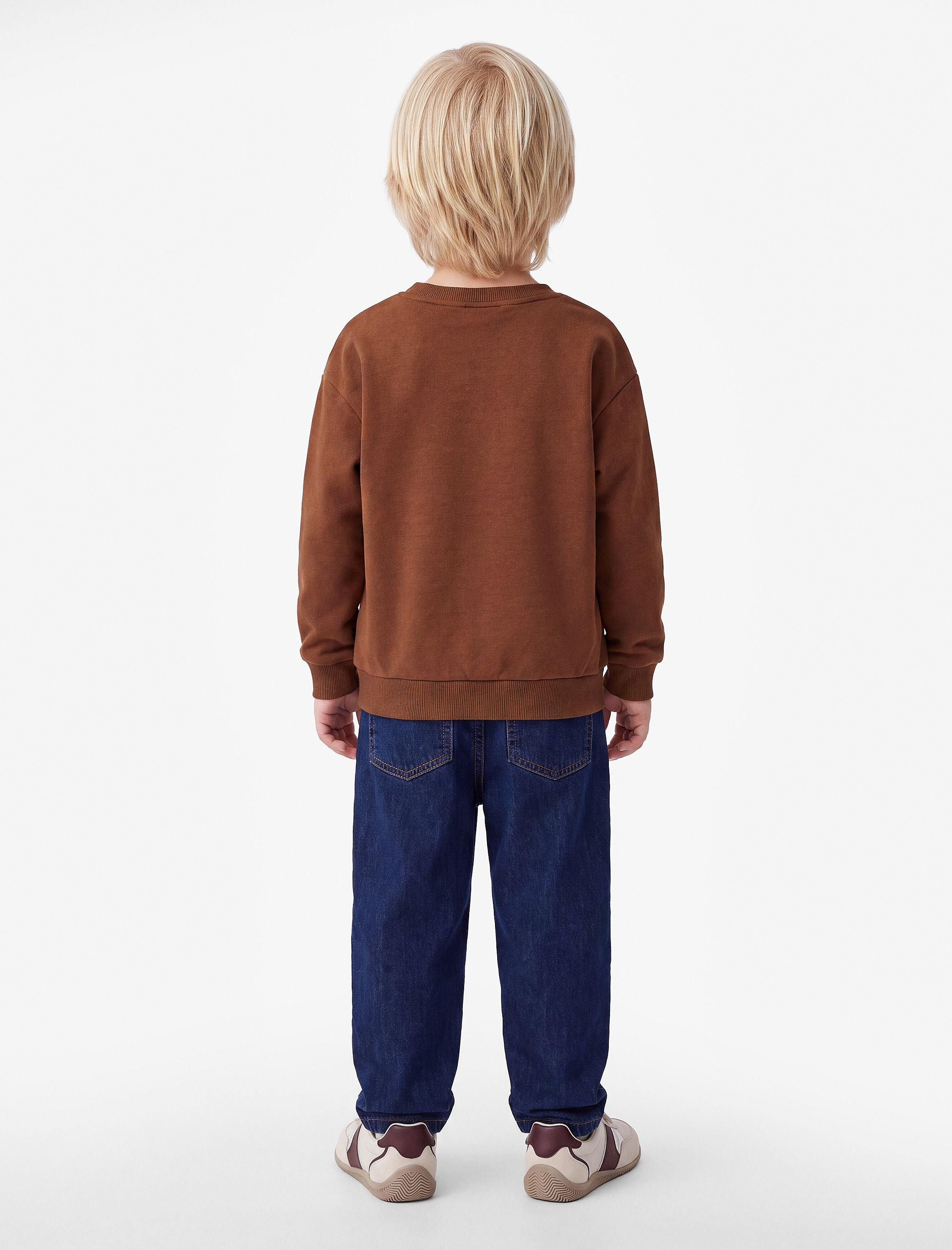  Erkek Bebek Baskılı Şardonlu Pamuklu Bisiklet Yaka Uzun Kollu Sweatshirt