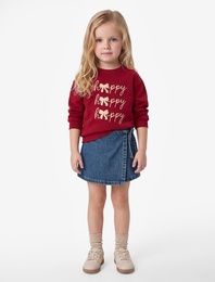 Fiyonk Detaylı Bisiklet Yaka Uzun Kollu Şardonlu Sweatshirt
