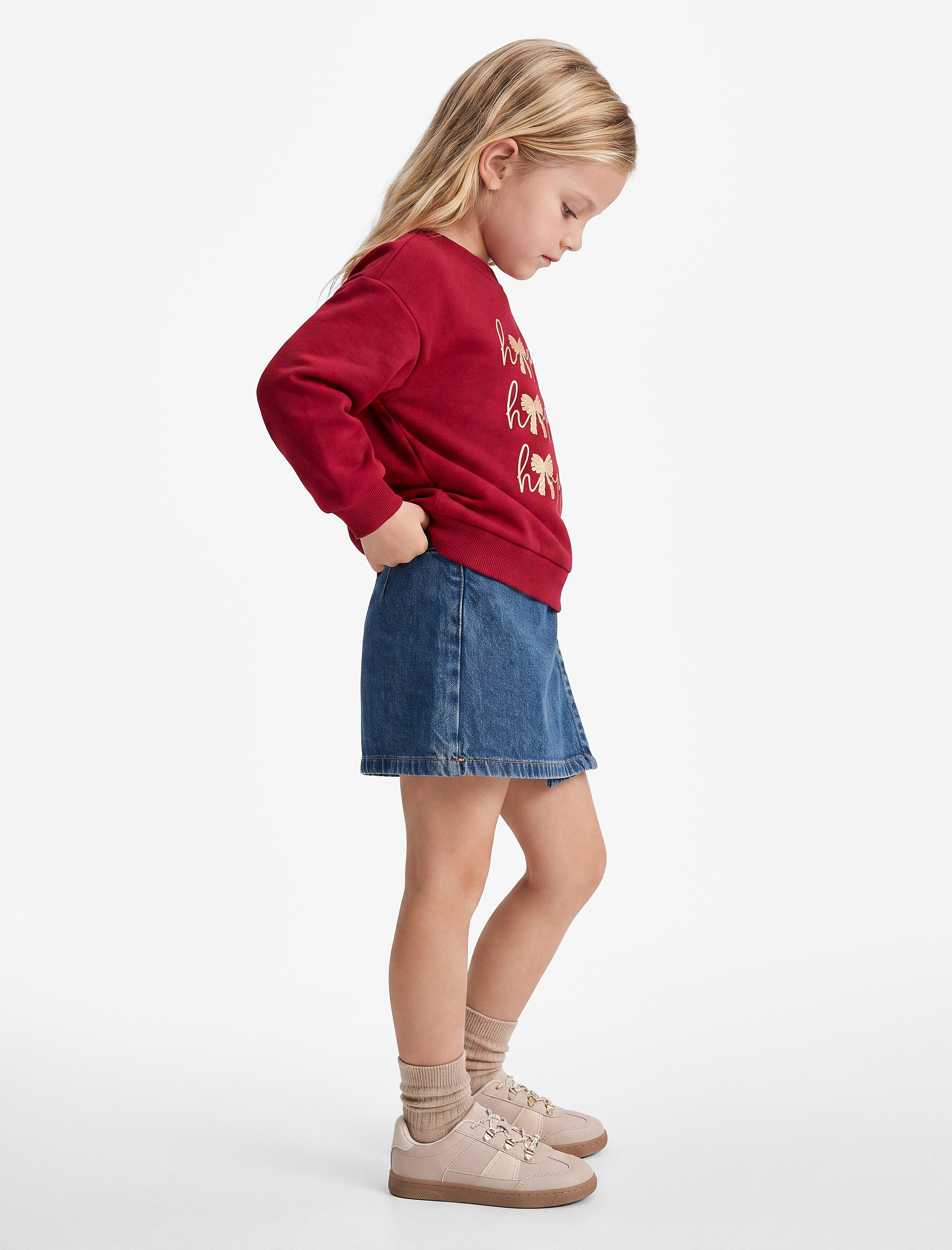  Kız Bebek Fiyonk Detaylı Bisiklet Yaka Uzun Kollu Şardonlu Sweatshirt