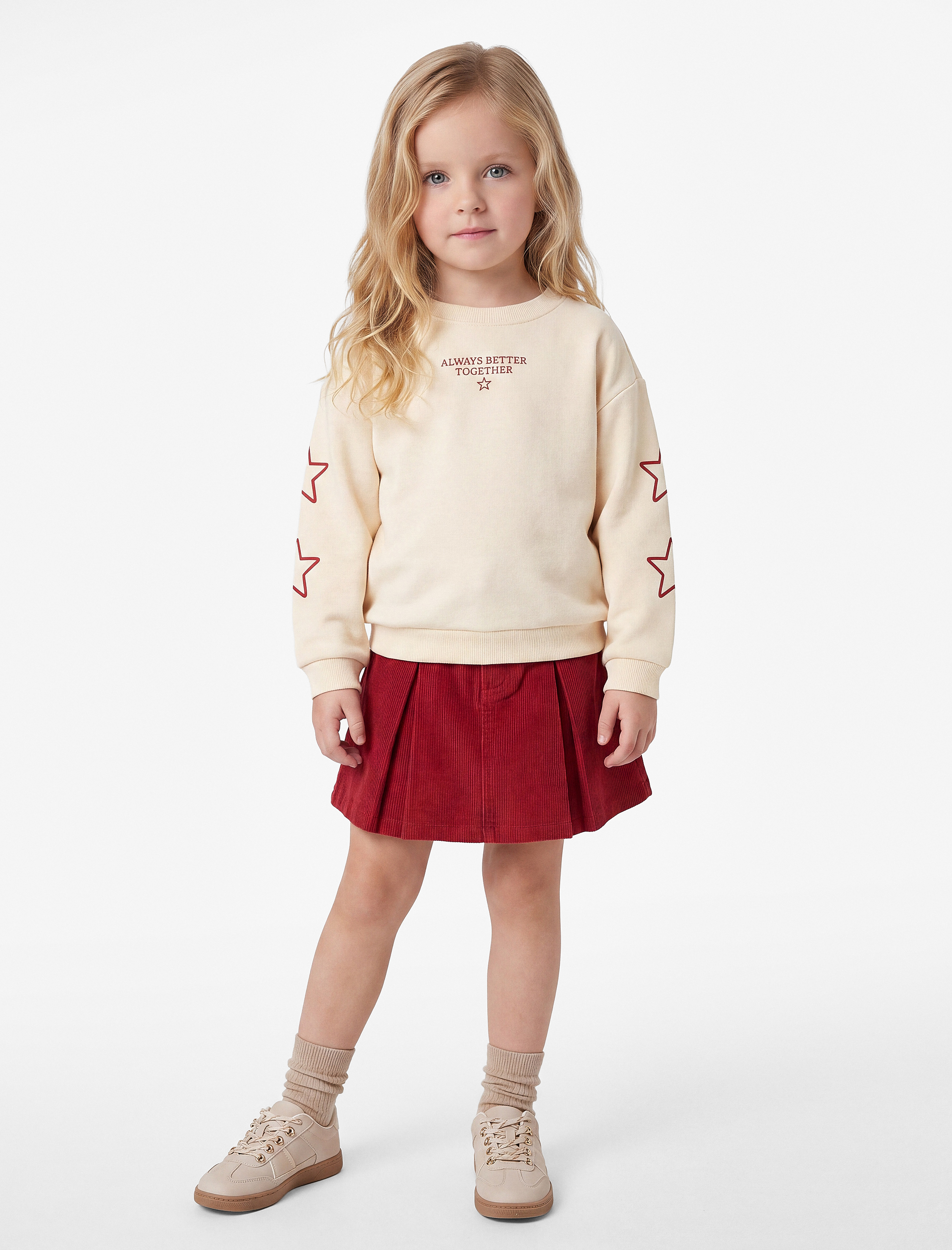  Kız Bebek Yıldız Baskılı Bisiklet Yaka Uzun Kollu Şardonlu Sweatshirt