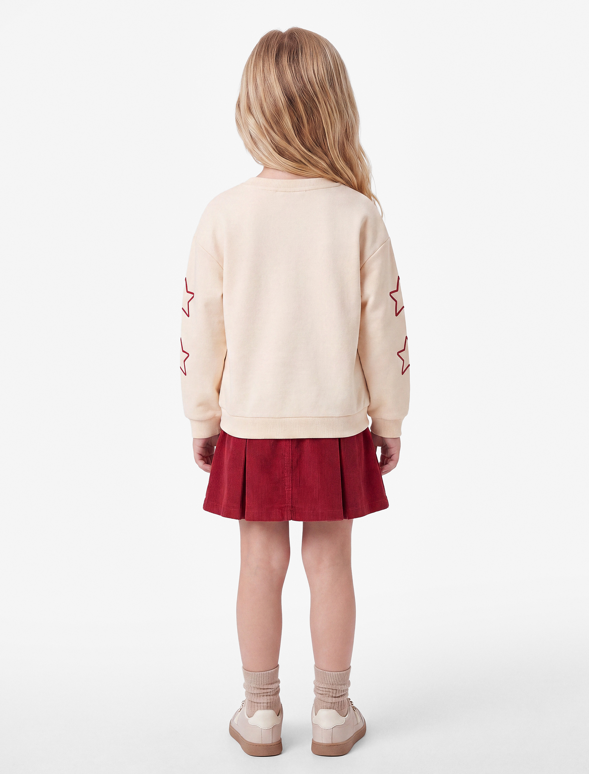  Kız Bebek Yıldız Baskılı Bisiklet Yaka Uzun Kollu Şardonlu Sweatshirt