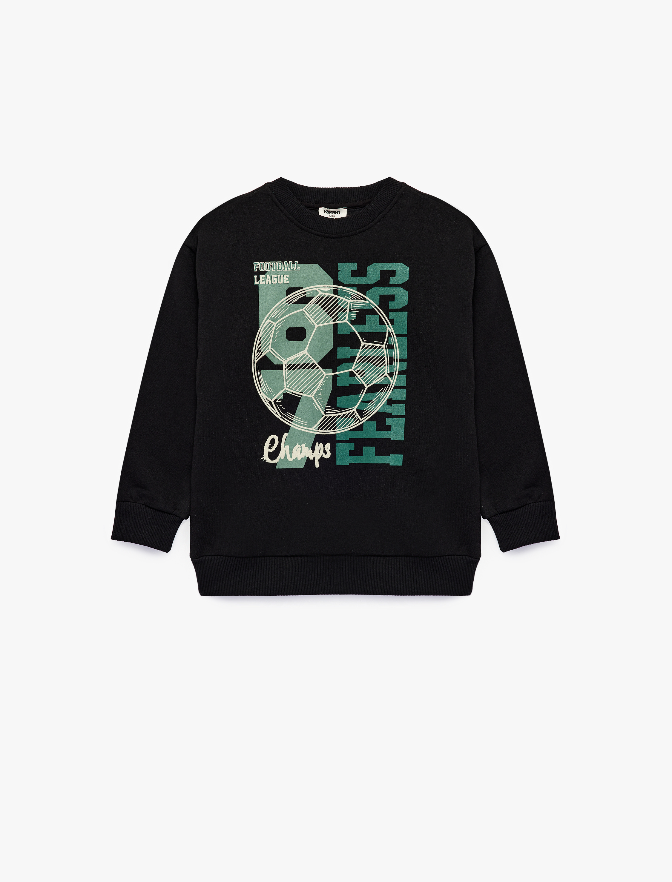  Erkek Çocuk Futbol Temalı Baskılı Şardonlu Bisiklet Yaka Uzun Kollu Sweatshirt
