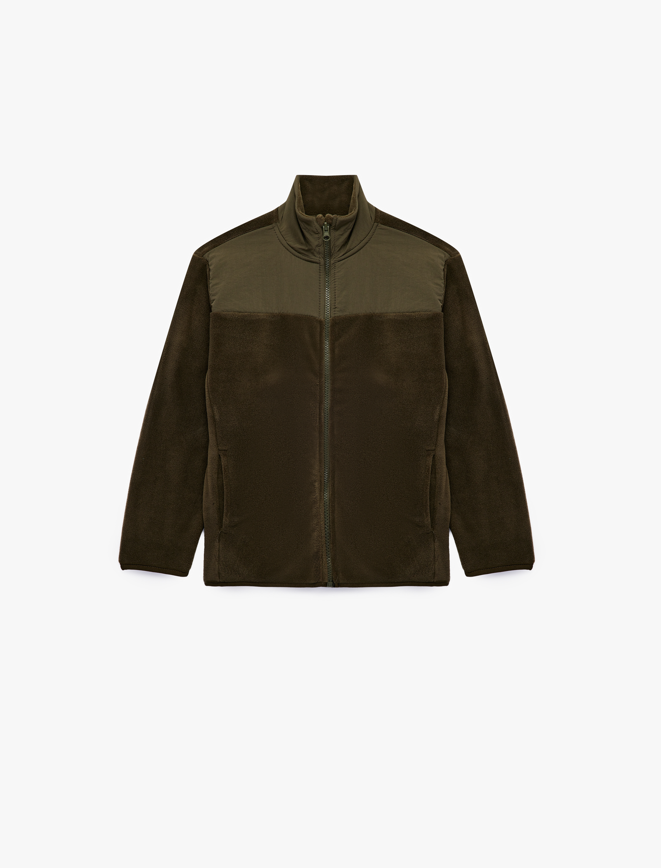 Erkek Çocuk Cep Detaylı Fermuarlı Uzun Kollu Dik Yaka Polar Sweatshirt