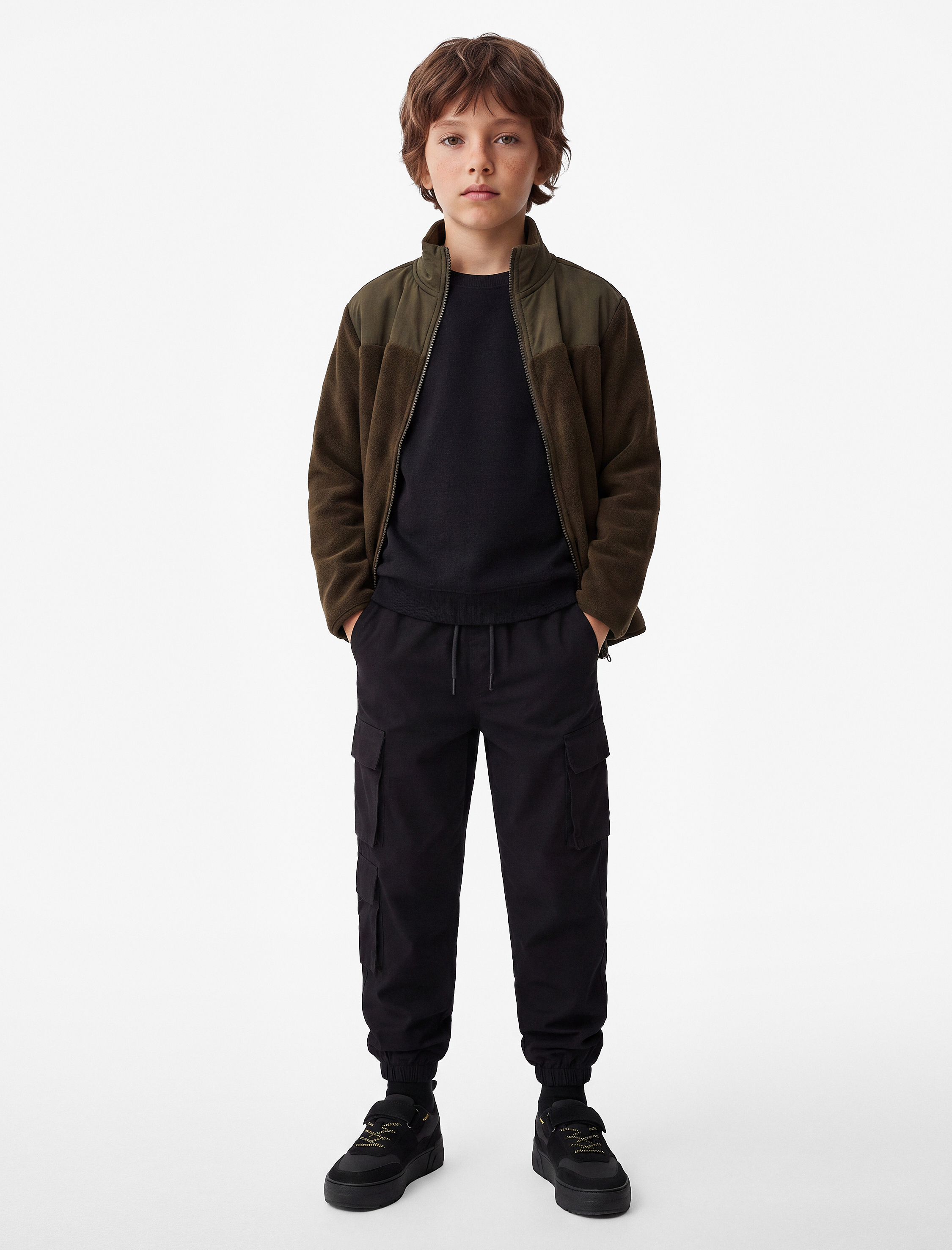  Erkek Çocuk Cep Detaylı Fermuarlı Uzun Kollu Dik Yaka Polar Sweatshirt
