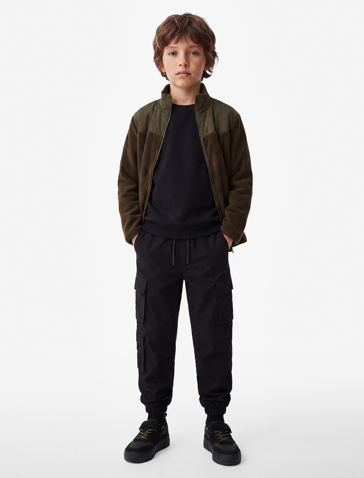 Erkek Çocuk Cep Detaylı Fermuarlı Uzun Kollu Dik Yaka Polar Sweatshirt