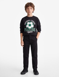Futbol Temalı Baskılı Şardonlu Bisiklet Yaka Uzun Kollu Sweatshirt