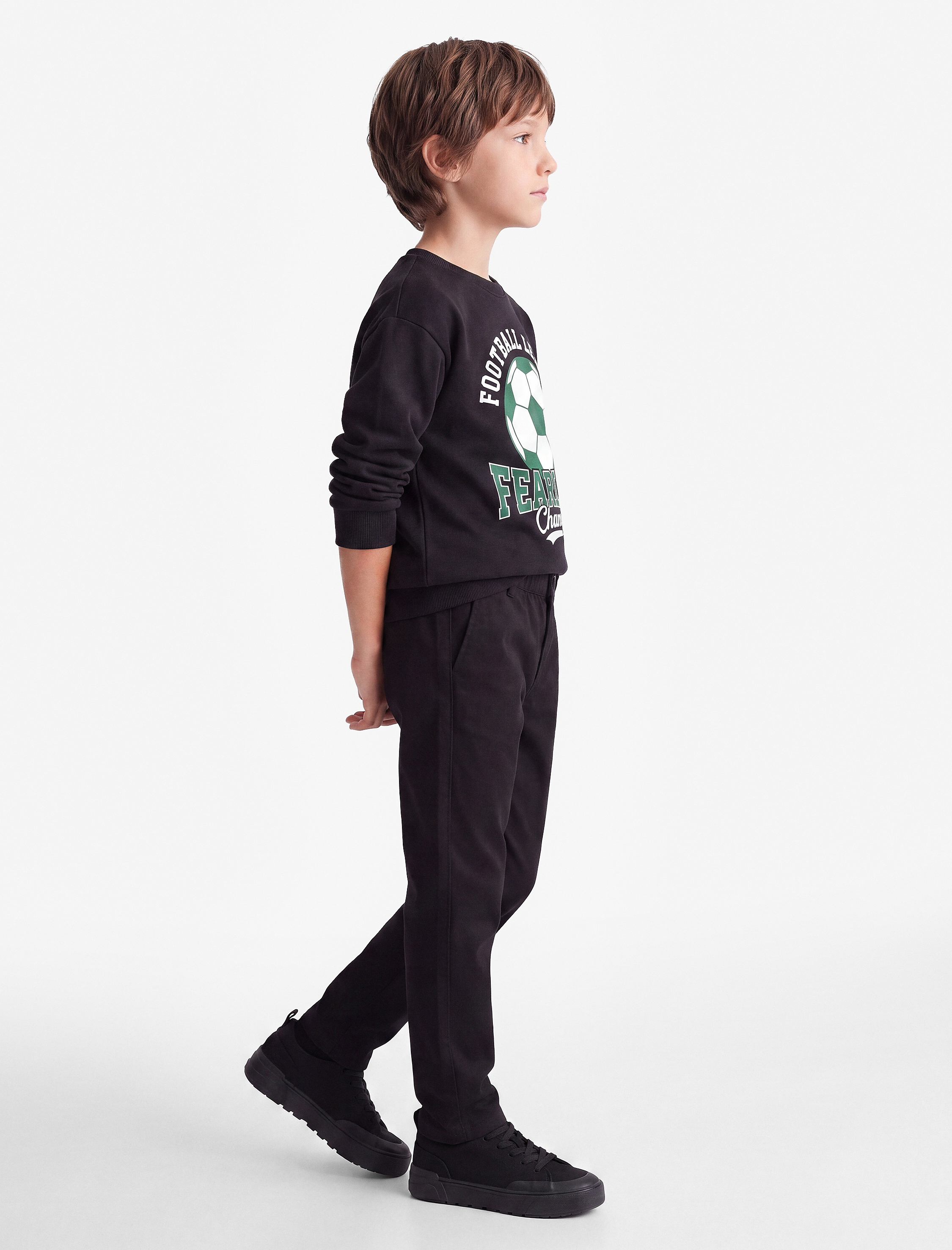  Erkek Çocuk Futbol Temalı Baskılı Şardonlu Bisiklet Yaka Uzun Kollu Sweatshirt