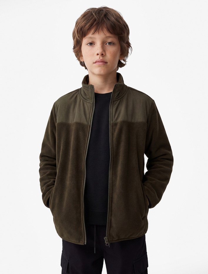 Erkek Çocuk Cep Detaylı Fermuarlı Uzun Kollu Dik Yaka Polar Sweatshirt
