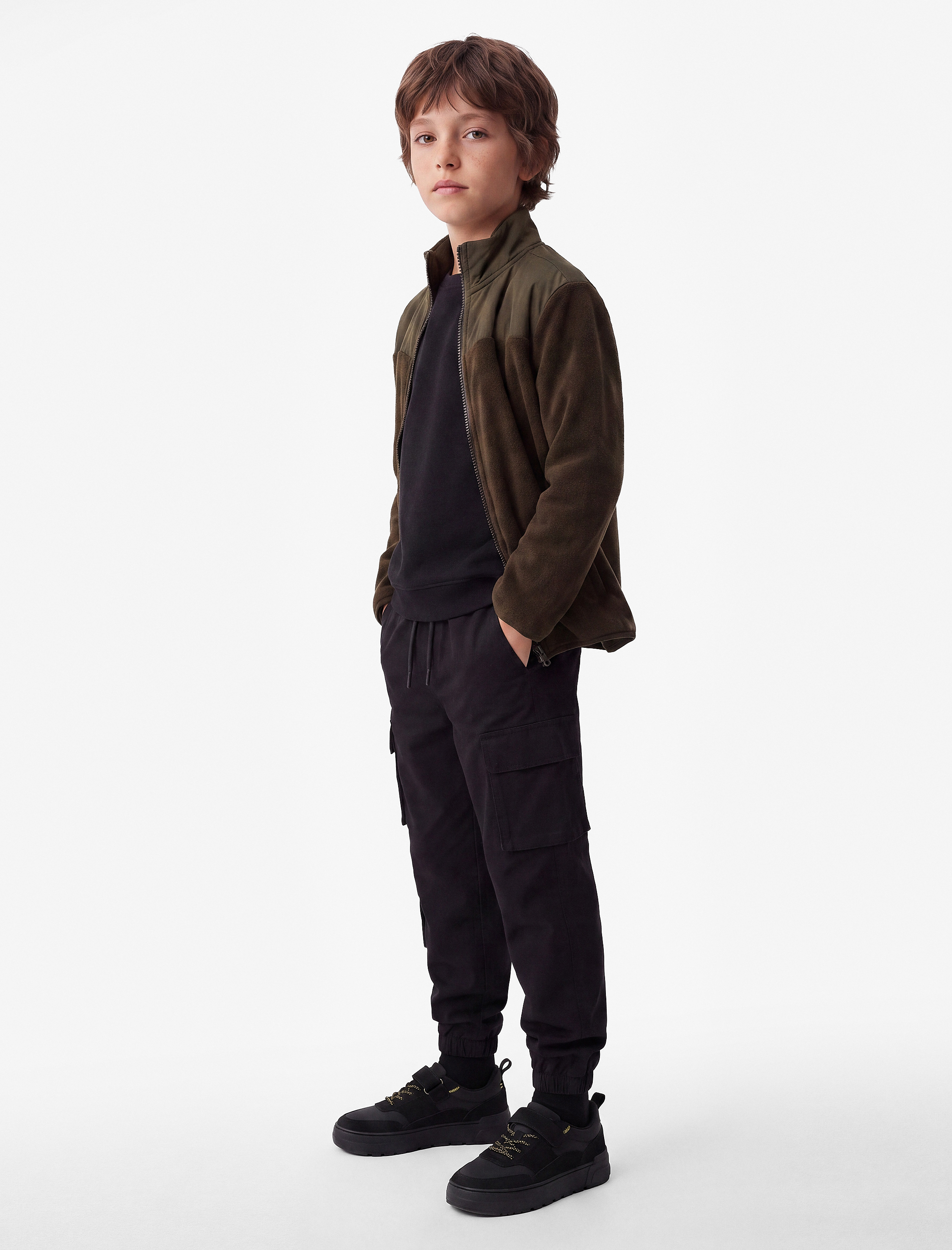  Erkek Çocuk Cep Detaylı Fermuarlı Uzun Kollu Dik Yaka Polar Sweatshirt