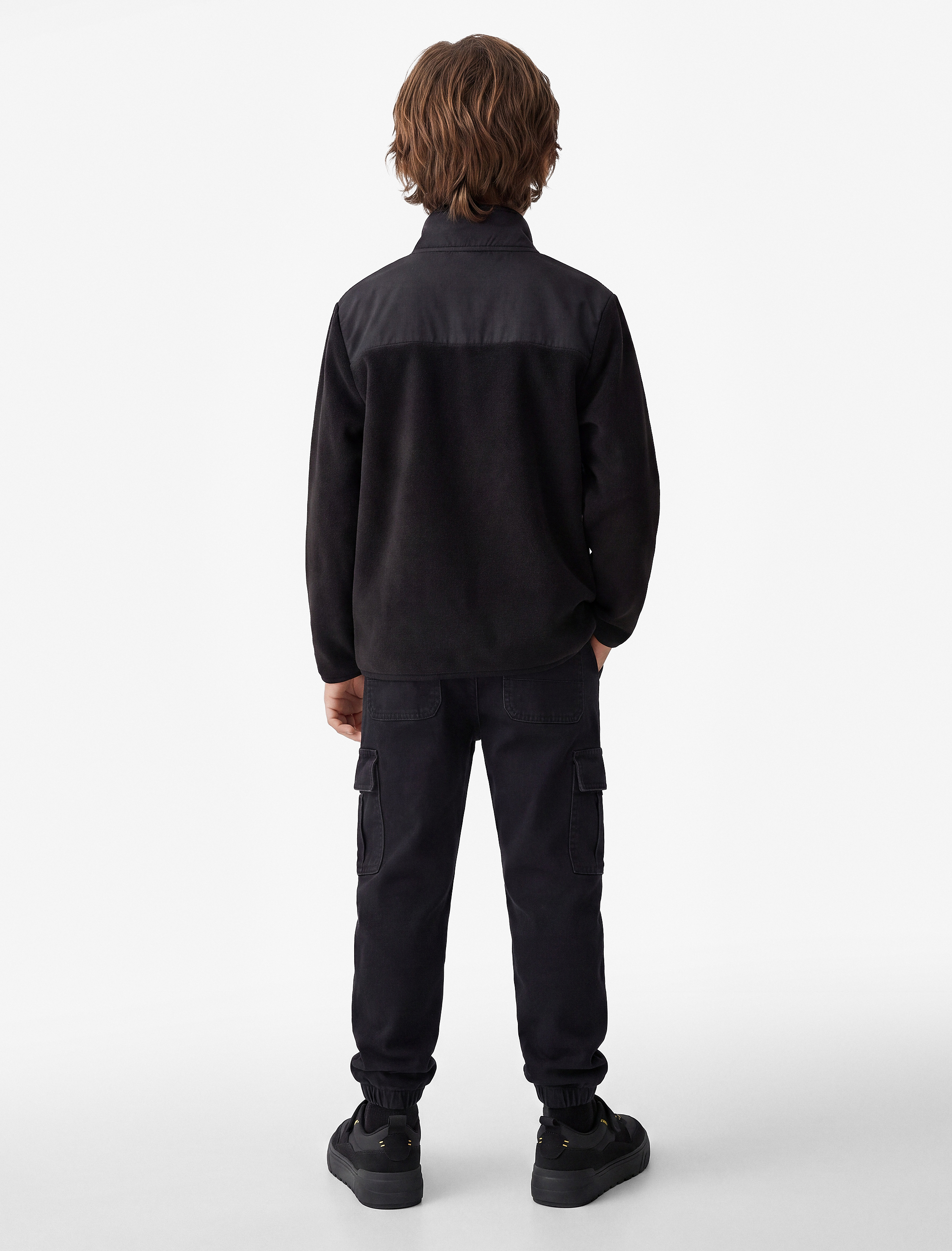  Erkek Çocuk Cep Detaylı Fermuarlı Uzun Kollu Dik Yaka Polar Sweatshirt