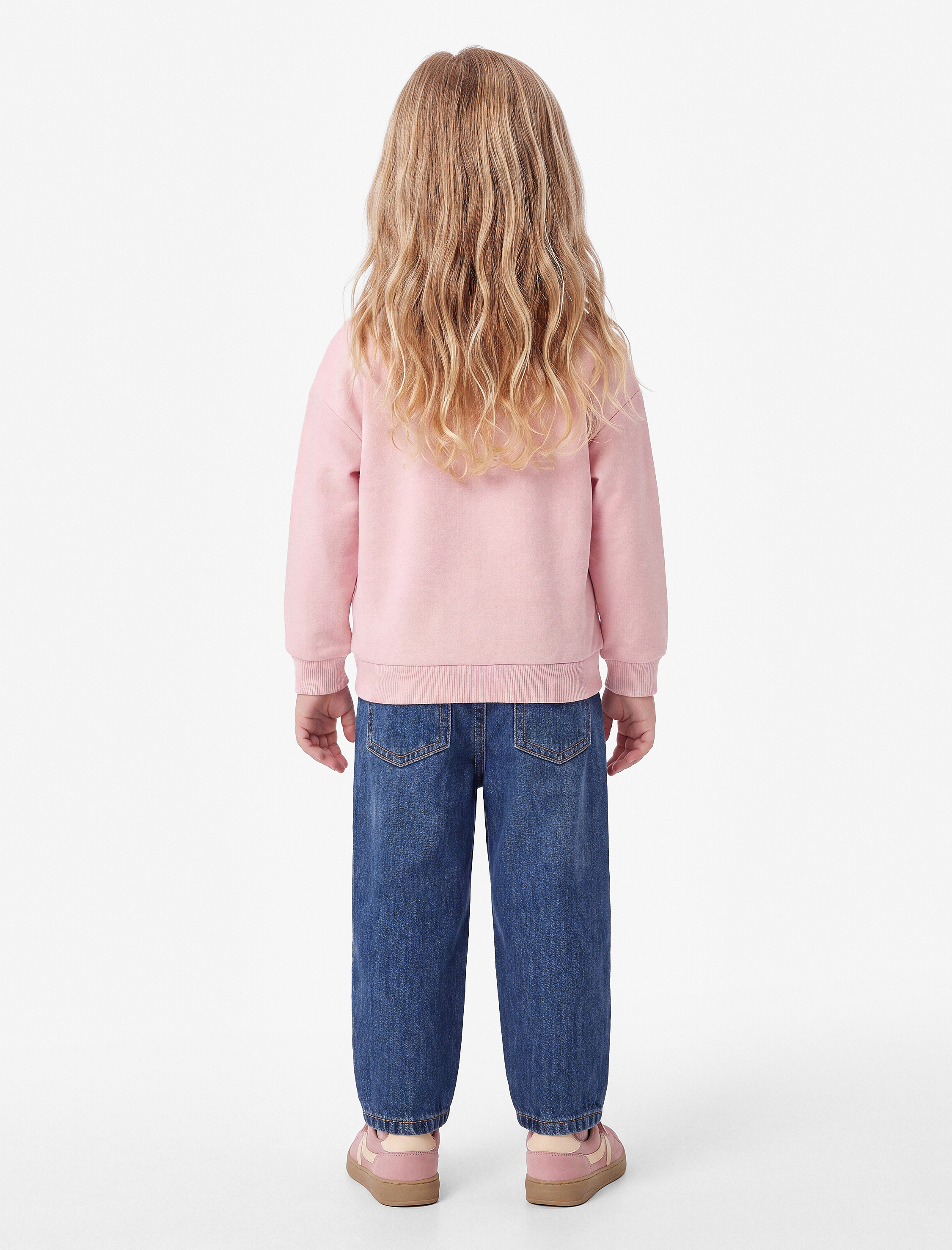  Kız Bebek Baskılı Uzun Kollu Bisiklet Yaka Şardonlu Sweatshirt