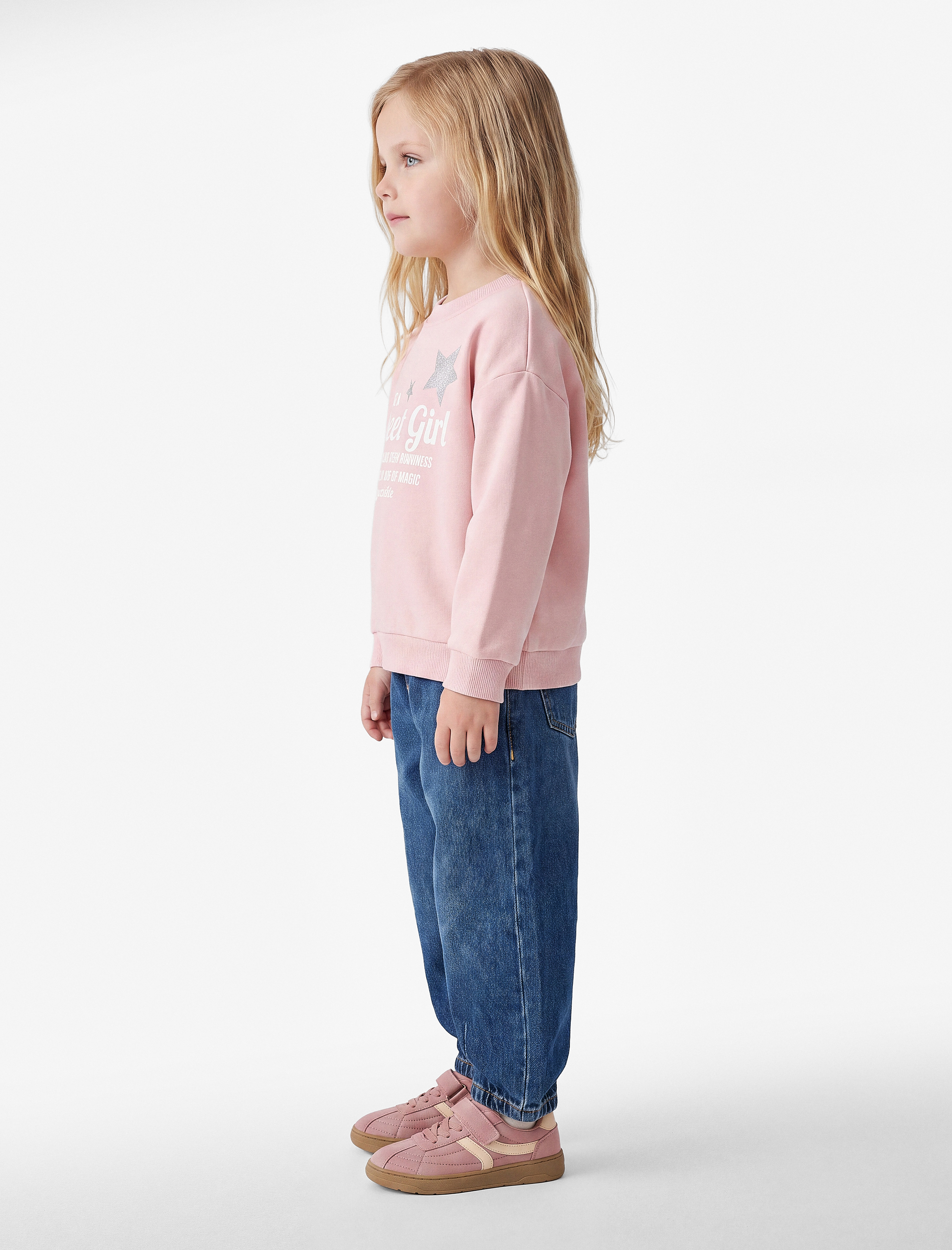  Kız Bebek Baskılı Uzun Kollu Bisiklet Yaka Şardonlu Sweatshirt