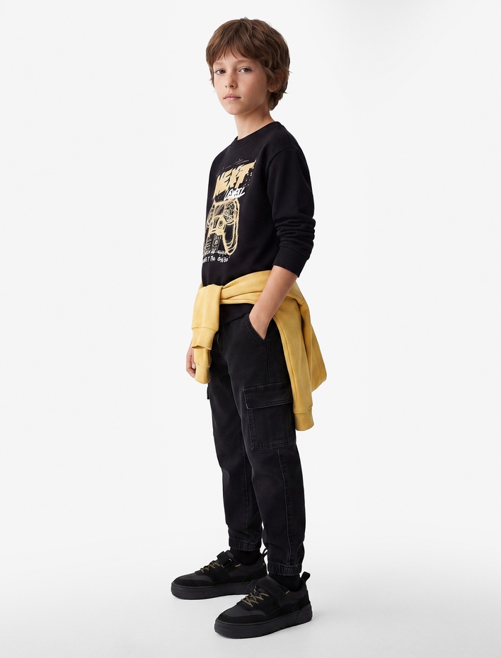 Erkek Çocuk Oyun Temalı Baskılı Uzun Kollu Bisiklet Yaka Şardonlu Sweatshirt