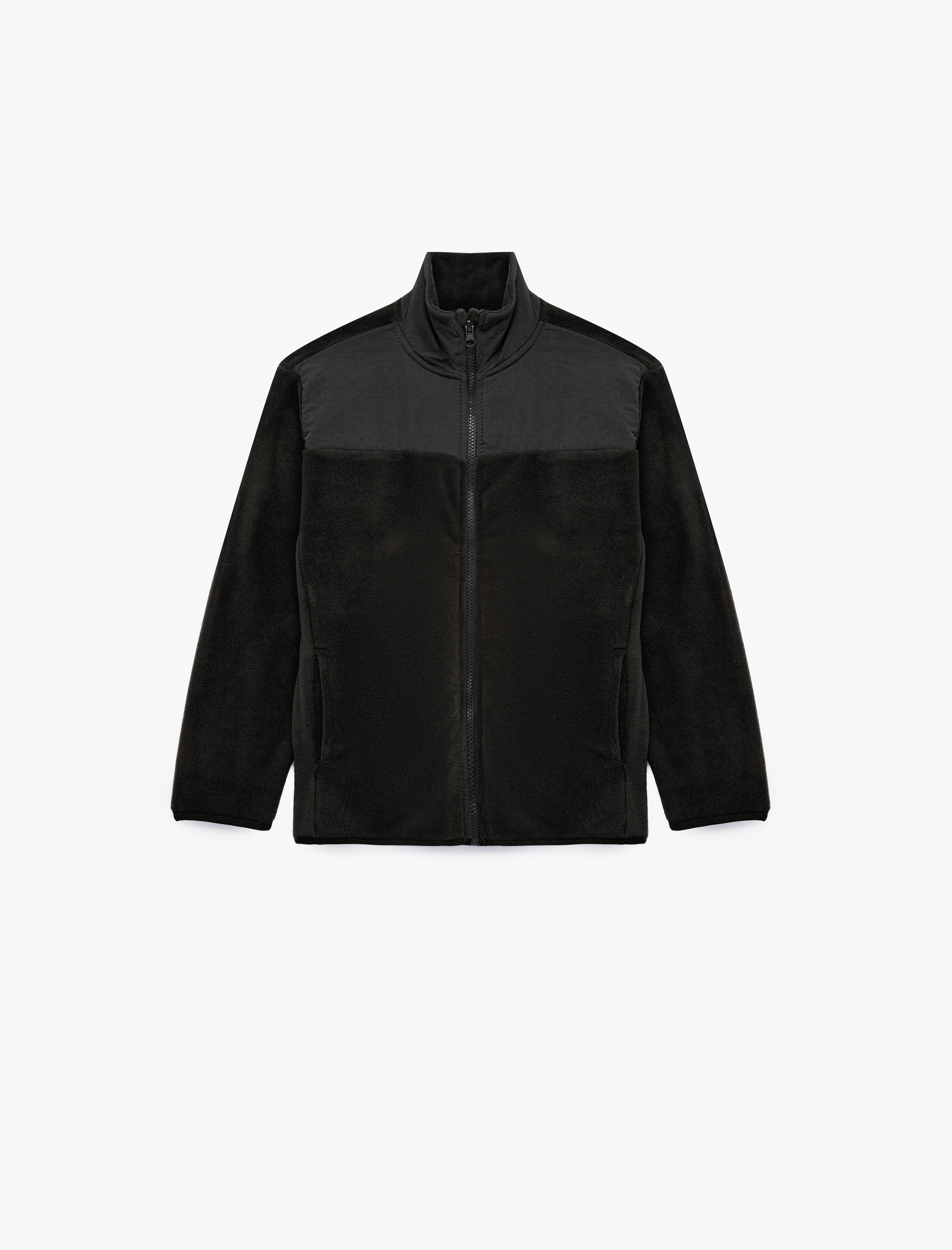  Erkek Çocuk Cep Detaylı Fermuarlı Uzun Kollu Dik Yaka Polar Sweatshirt