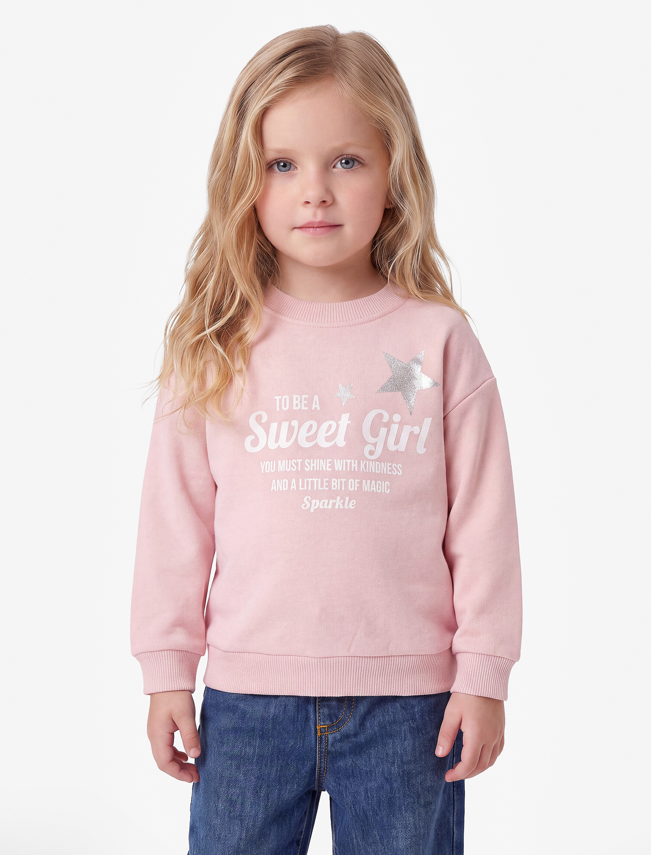  Kız Bebek Baskılı Uzun Kollu Bisiklet Yaka Şardonlu Sweatshirt