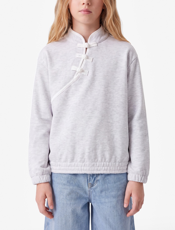 Kız Çocuk Düğmeli Şardonlu Uzun Kollu Hakim Yaka Sweatshirt