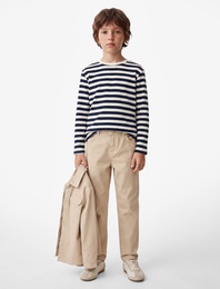 Ribanalı Bisiklet Yaka Uzun Kollu Çizgili Tişört