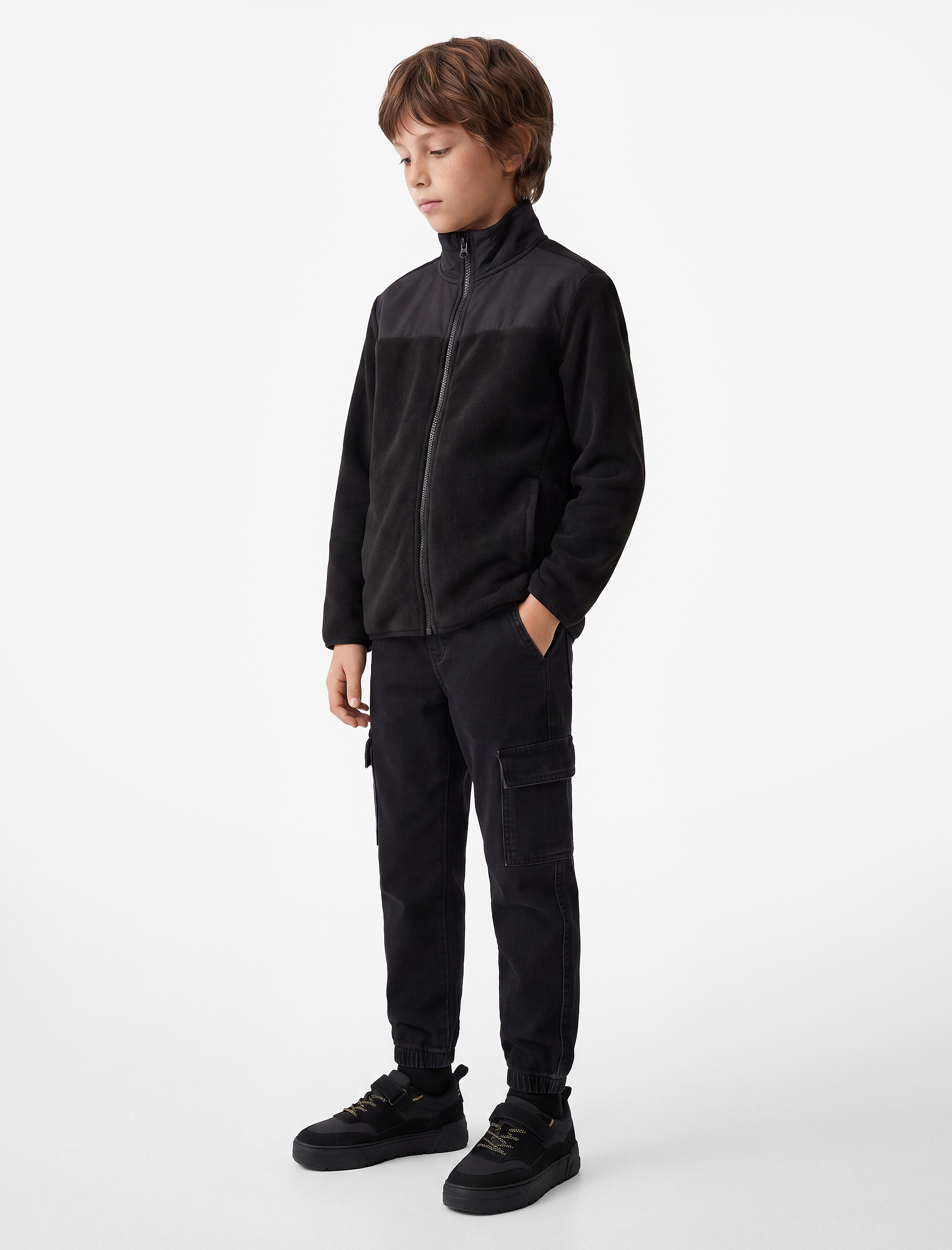  Erkek Çocuk Cep Detaylı Fermuarlı Uzun Kollu Dik Yaka Polar Sweatshirt