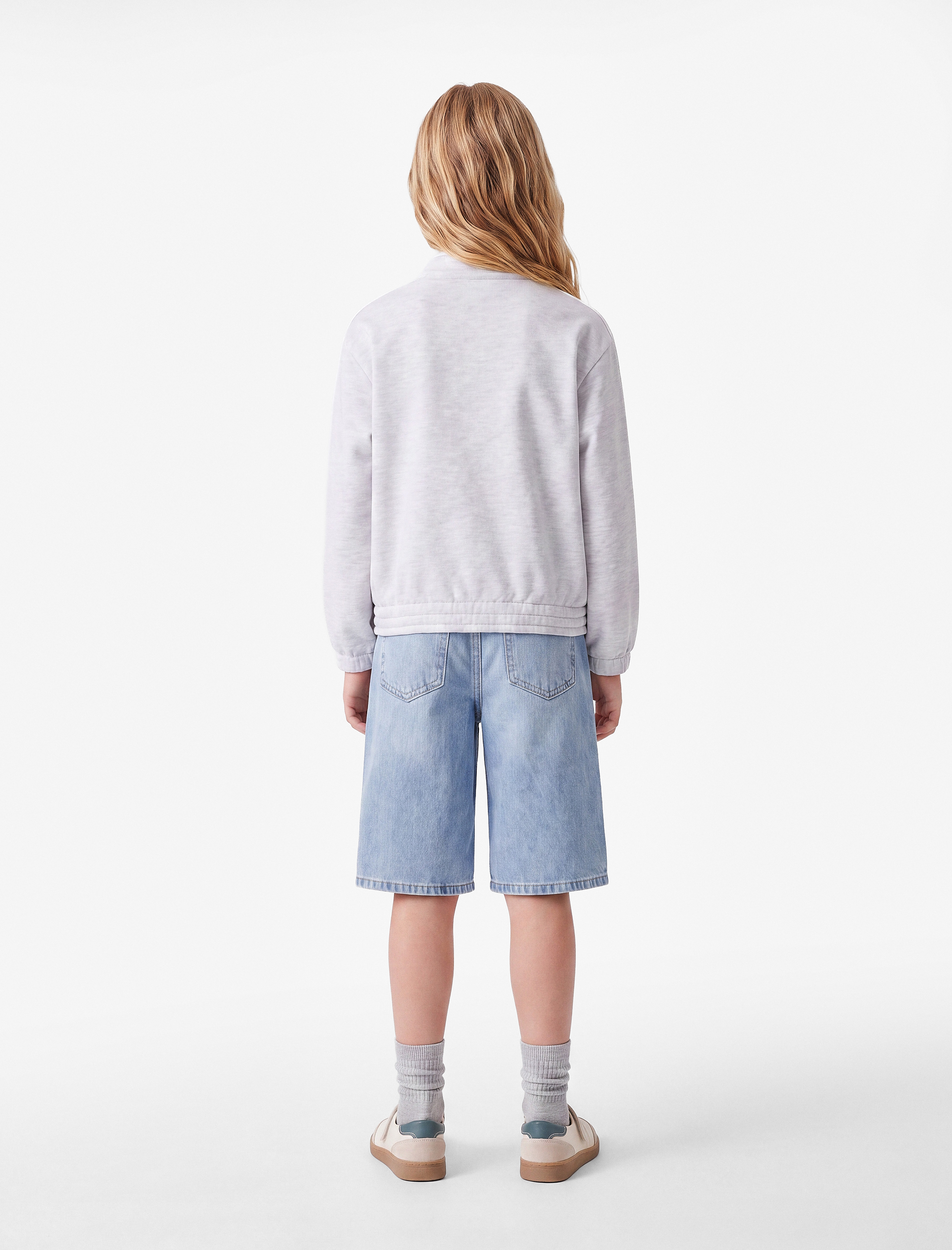  Kız Çocuk Düğmeli Şardonlu Uzun Kollu Hakim Yaka Sweatshirt