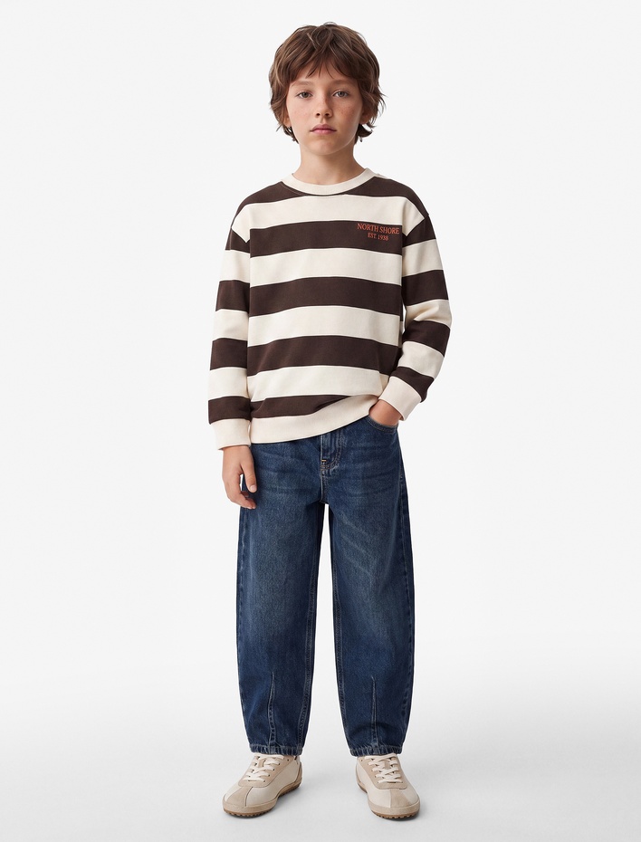 Erkek Çocuk Uzun Kollu Bisiklet Yaka Şardonlu Çizgili Sweatshirt