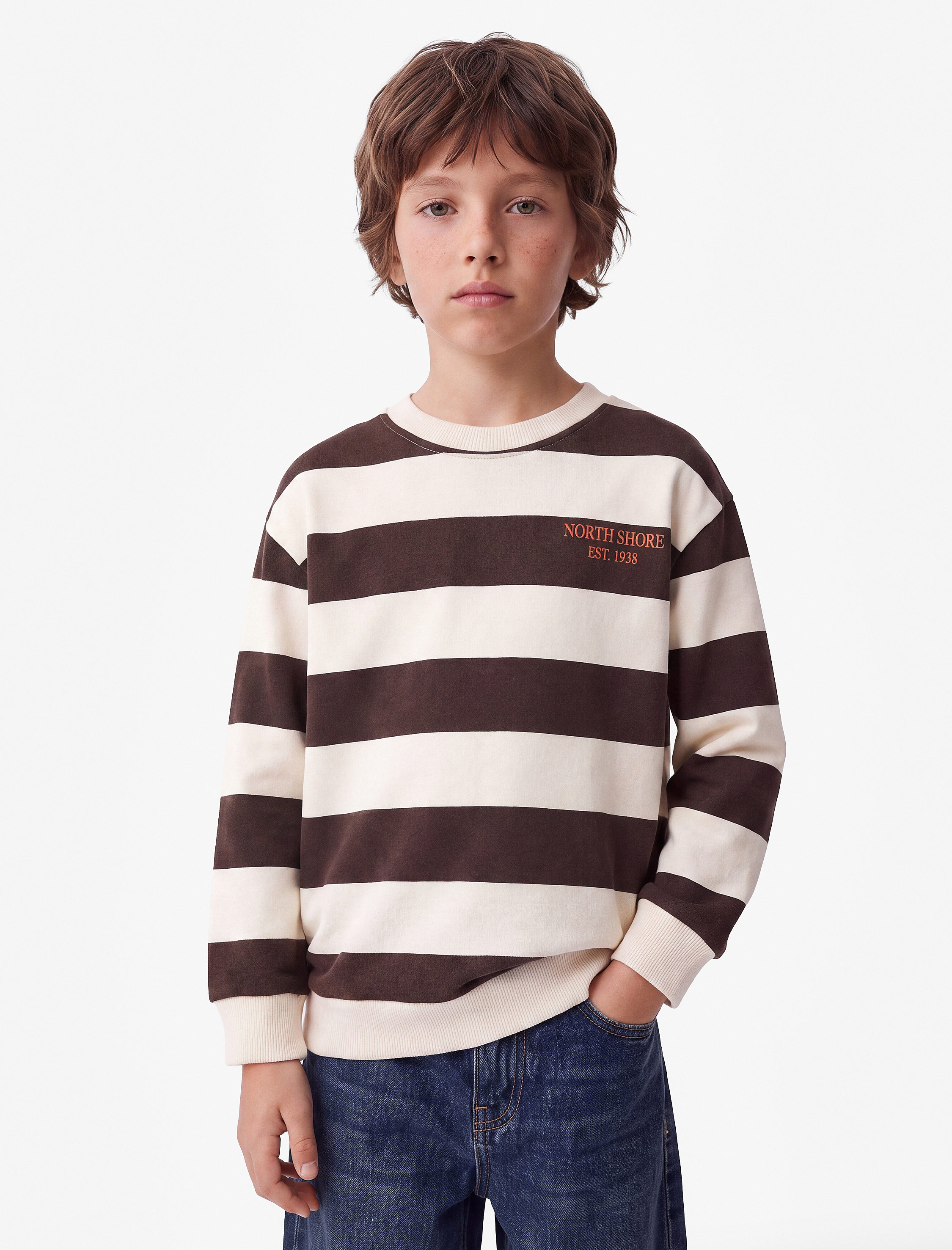 Erkek Çocuk Uzun Kollu Bisiklet Yaka Şardonlu Çizgili Sweatshirt
