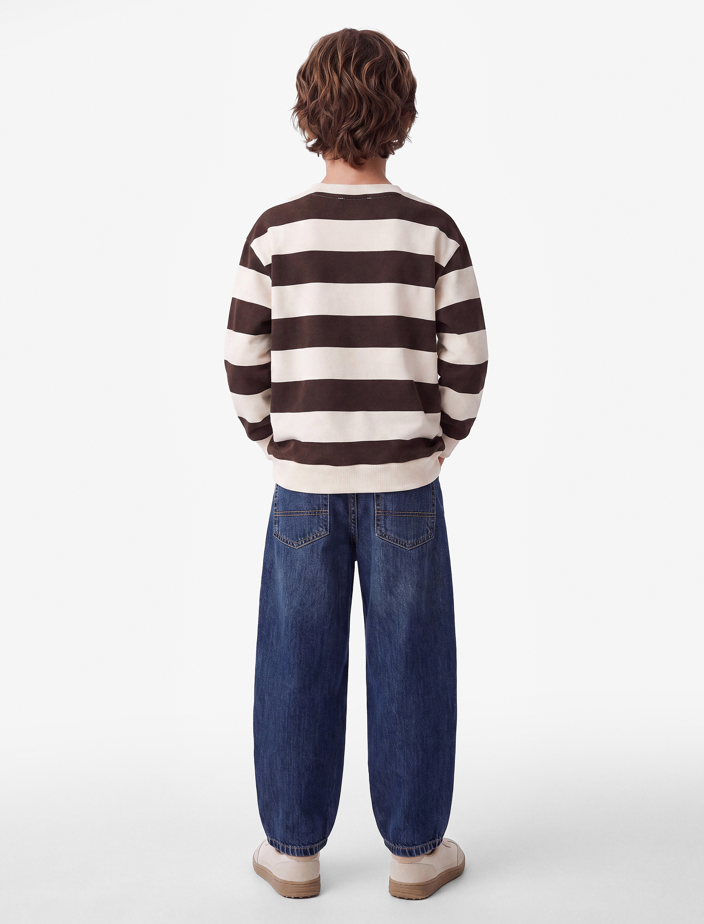  Erkek Çocuk Uzun Kollu Bisiklet Yaka Şardonlu Çizgili Sweatshirt