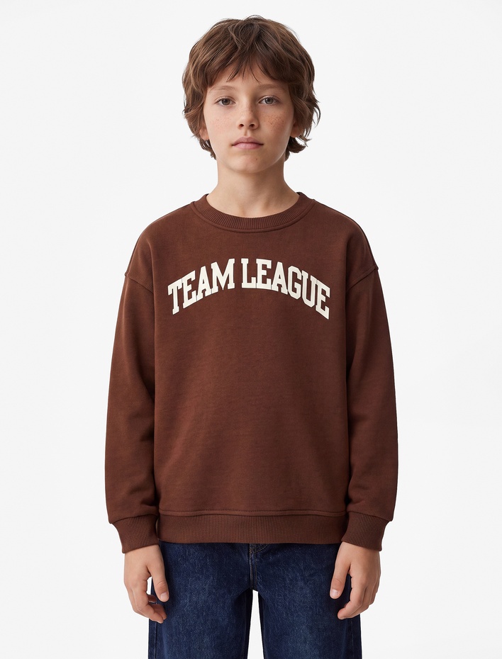 Erkek Çocuk Baskılı Bisiklet Yaka Uzun Kollu Oversize Sweatshirt