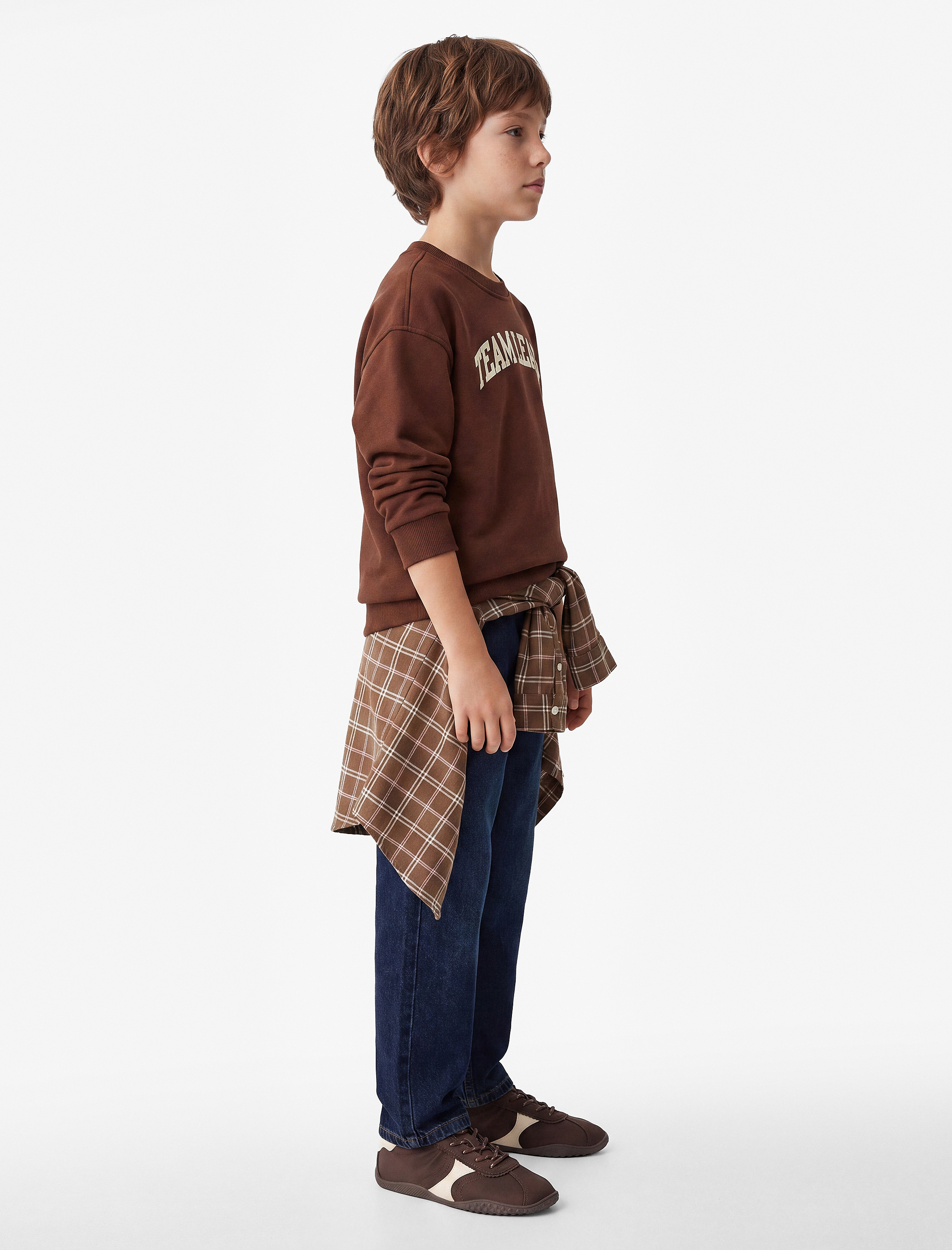  Erkek Çocuk Baskılı Bisiklet Yaka Uzun Kollu Oversize Sweatshirt