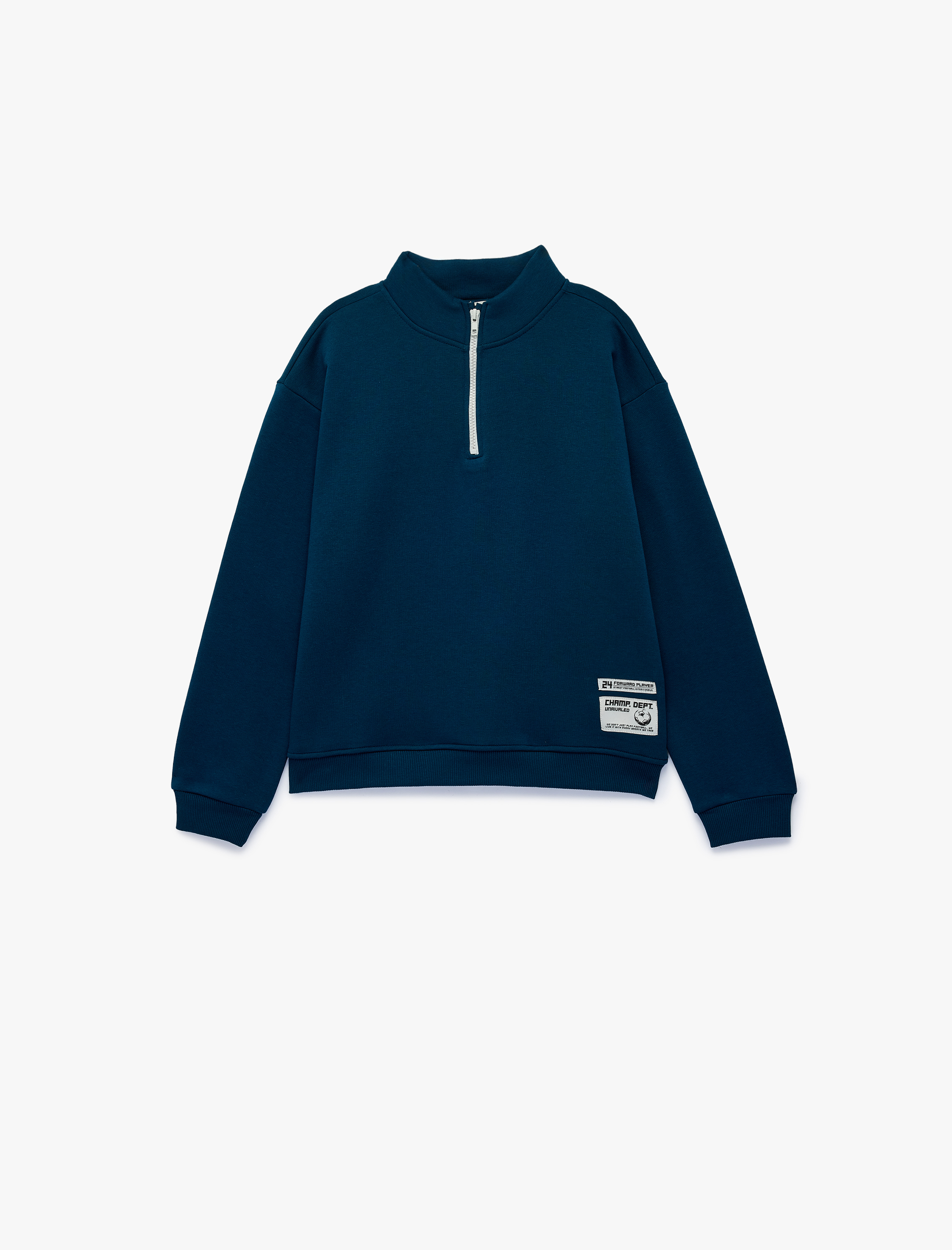  Erkek Çocuk Baskı Detaylı Uzun Kollu Pamuklu Şardonlu Yarım Fermuarlı Dik Yaka Sweatshirt