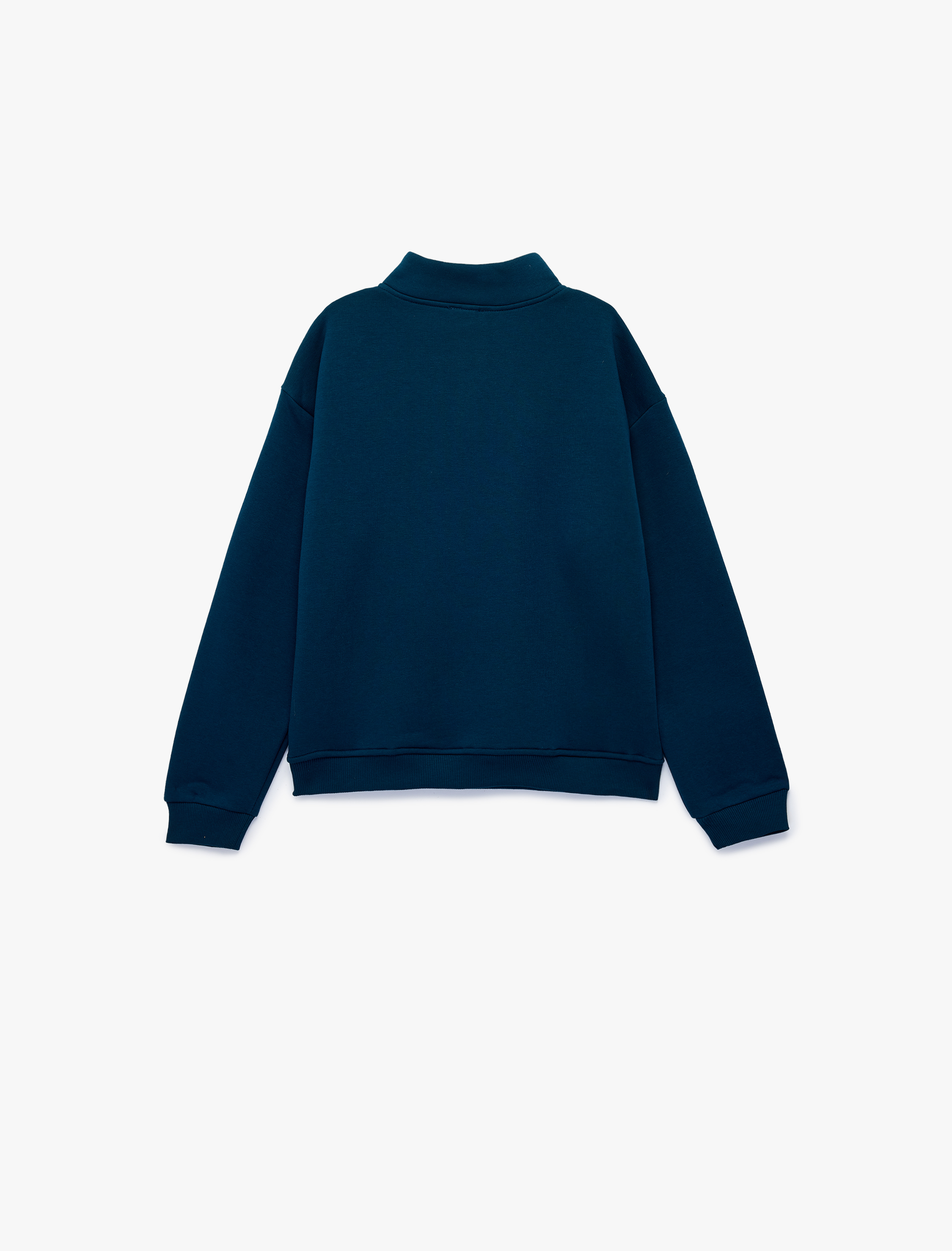  Erkek Çocuk Baskı Detaylı Uzun Kollu Pamuklu Şardonlu Yarım Fermuarlı Dik Yaka Sweatshirt