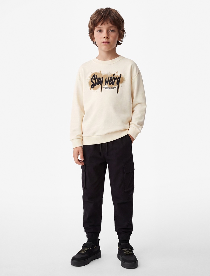 Erkek Çocuk Şardonlu Bisiklet Yaka Uzun Kollu Baskılı Sweatshirt