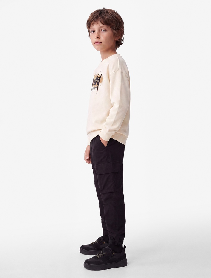 Erkek Çocuk Şardonlu Bisiklet Yaka Uzun Kollu Baskılı Sweatshirt