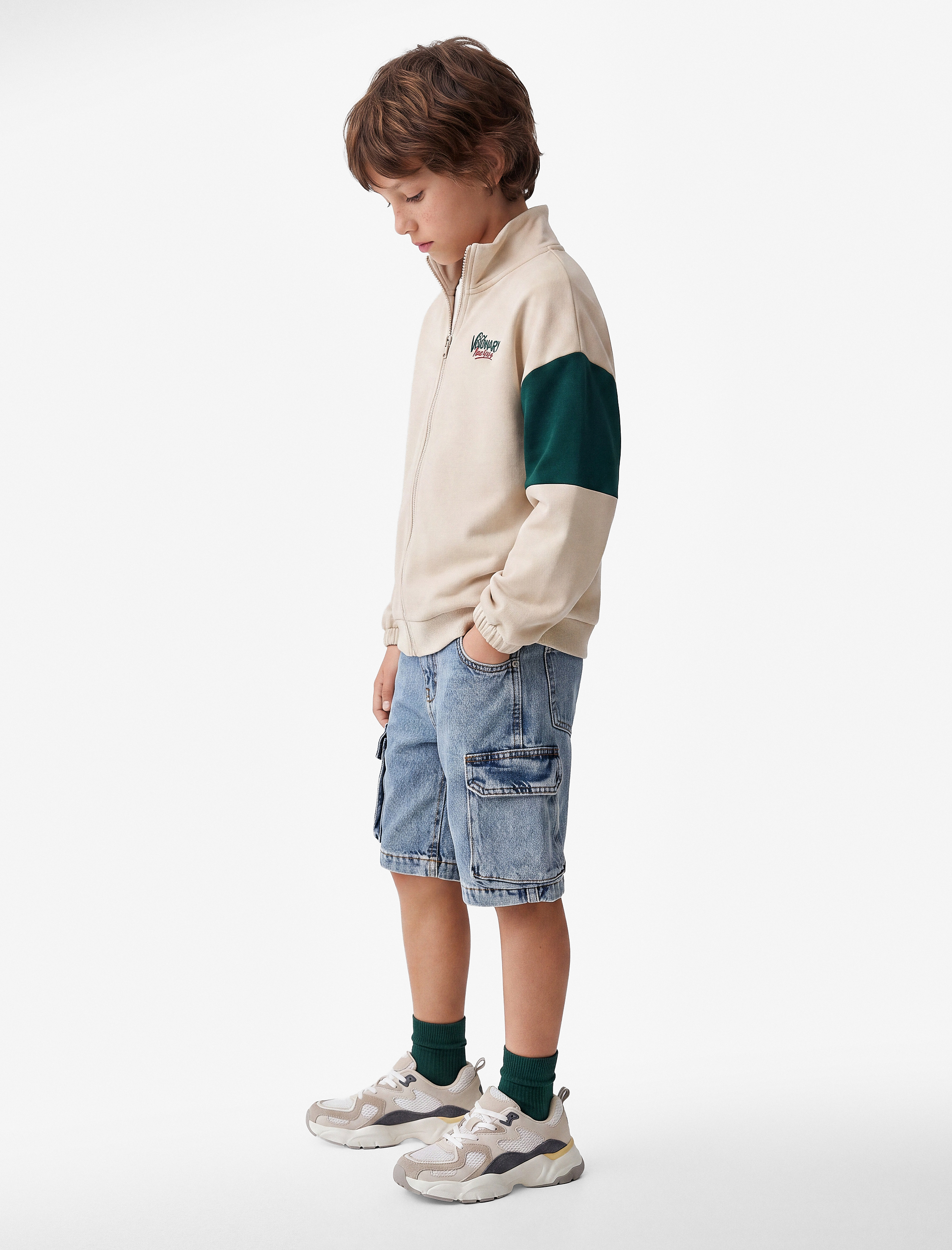  Erkek Çocuk Baskılı Uzun Kollu Dik Yaka Fermuarlı Sweatshirt