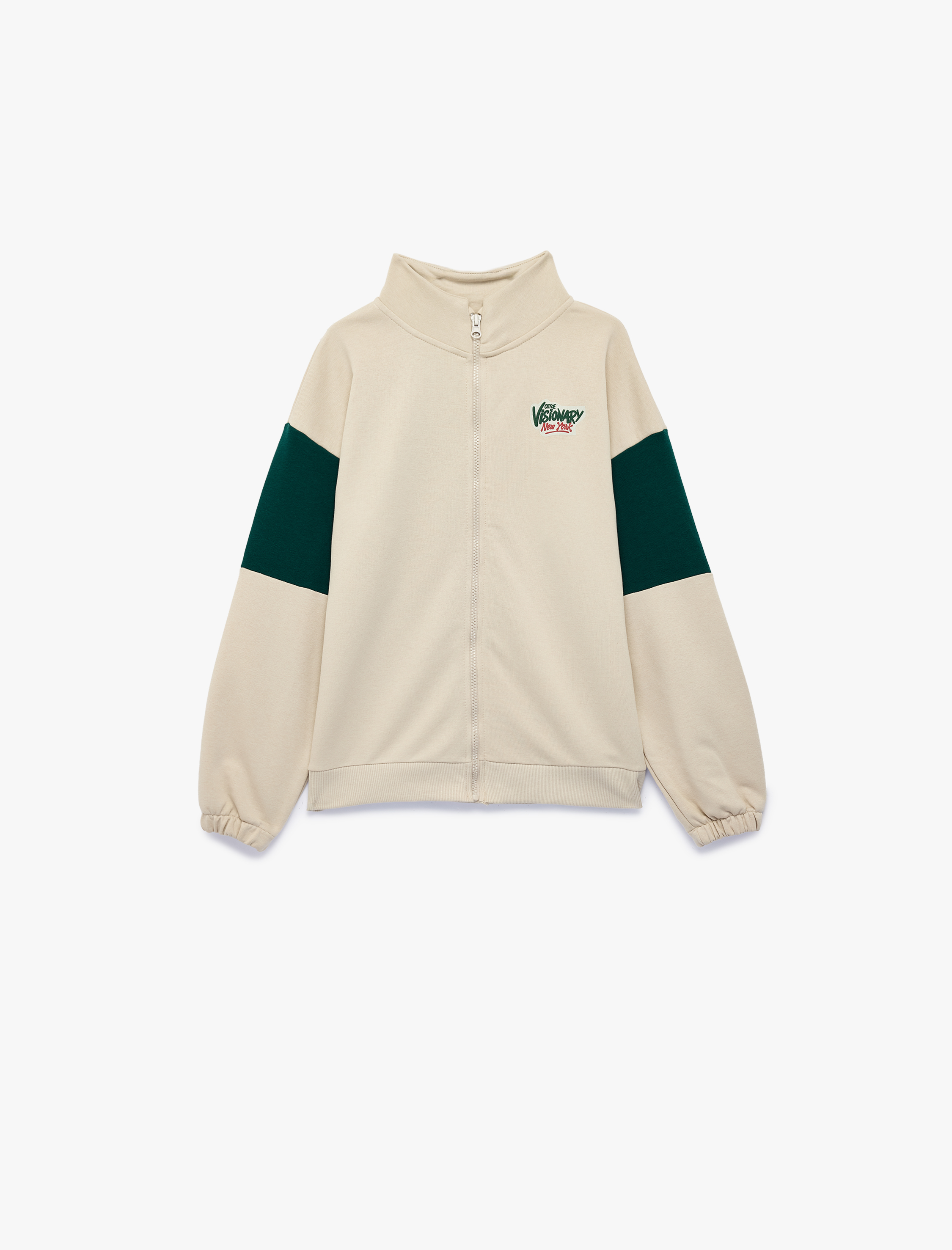  Erkek Çocuk Baskılı Uzun Kollu Dik Yaka Fermuarlı Sweatshirt