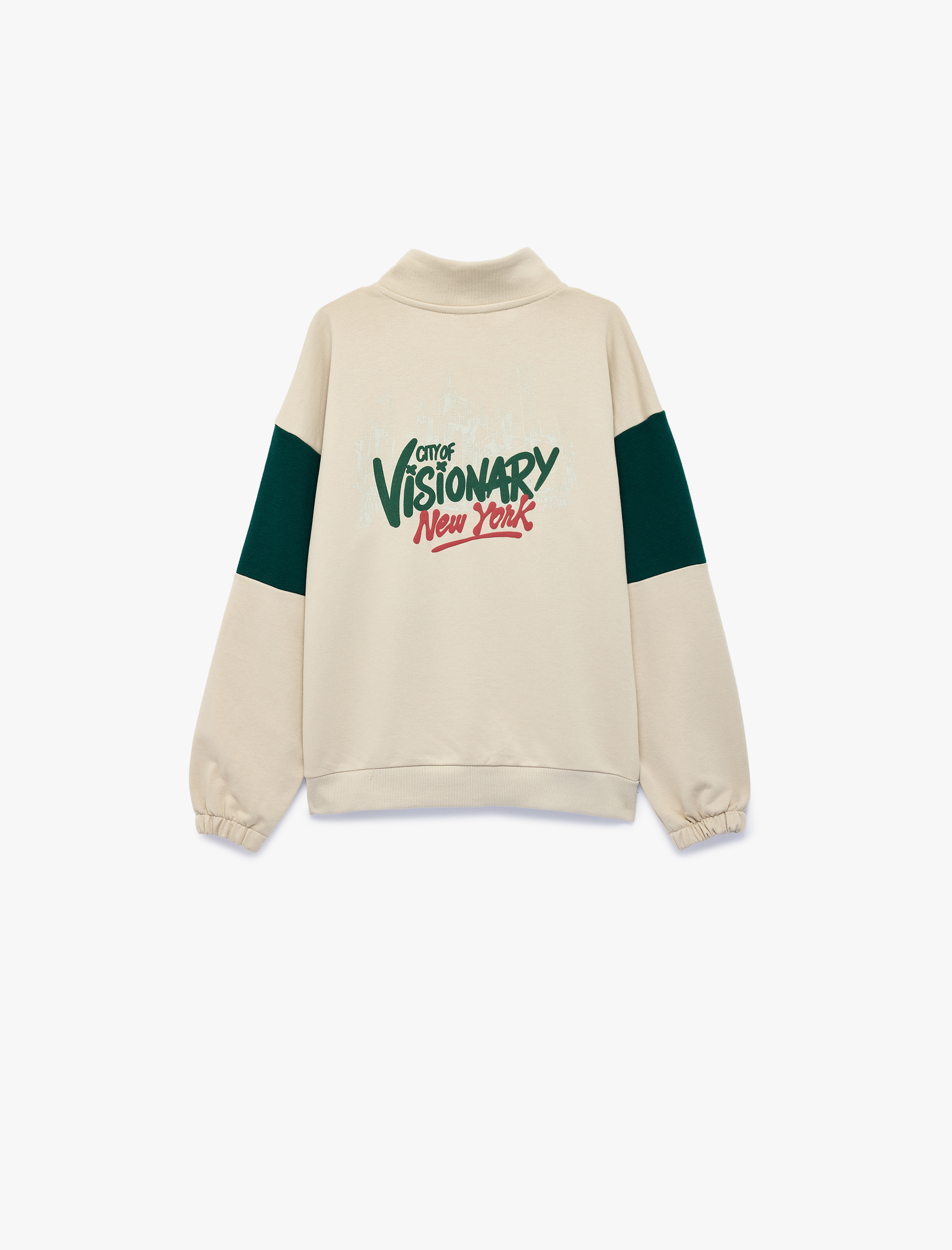  Erkek Çocuk Baskılı Uzun Kollu Dik Yaka Fermuarlı Sweatshirt