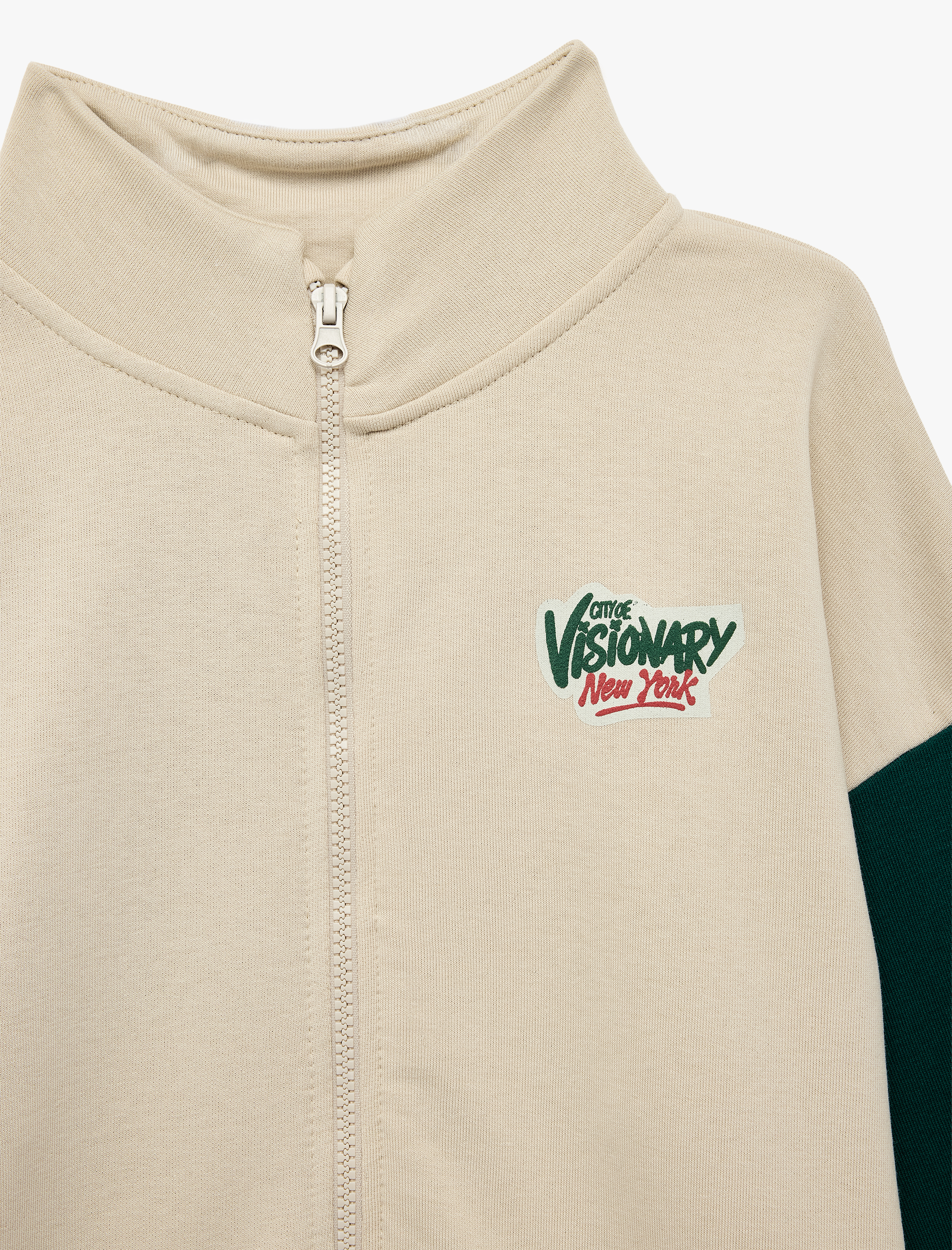  Erkek Çocuk Baskılı Uzun Kollu Dik Yaka Fermuarlı Sweatshirt