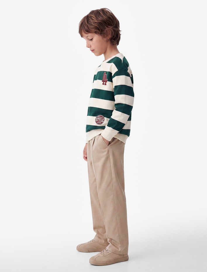 Erkek Çocuk Baskılı Bisiklet Yaka Uzun Kollu Çizgili Sweatshirt