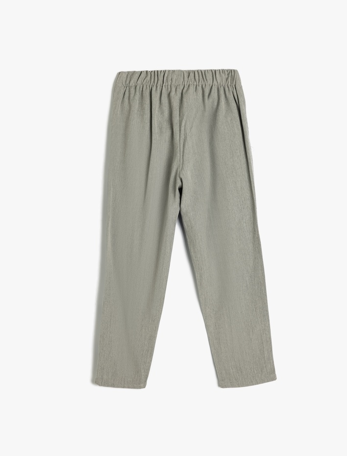 Kız Çocuk Cep Detaylı Slim Fit Viskon Karışımlı Chino Pantolon