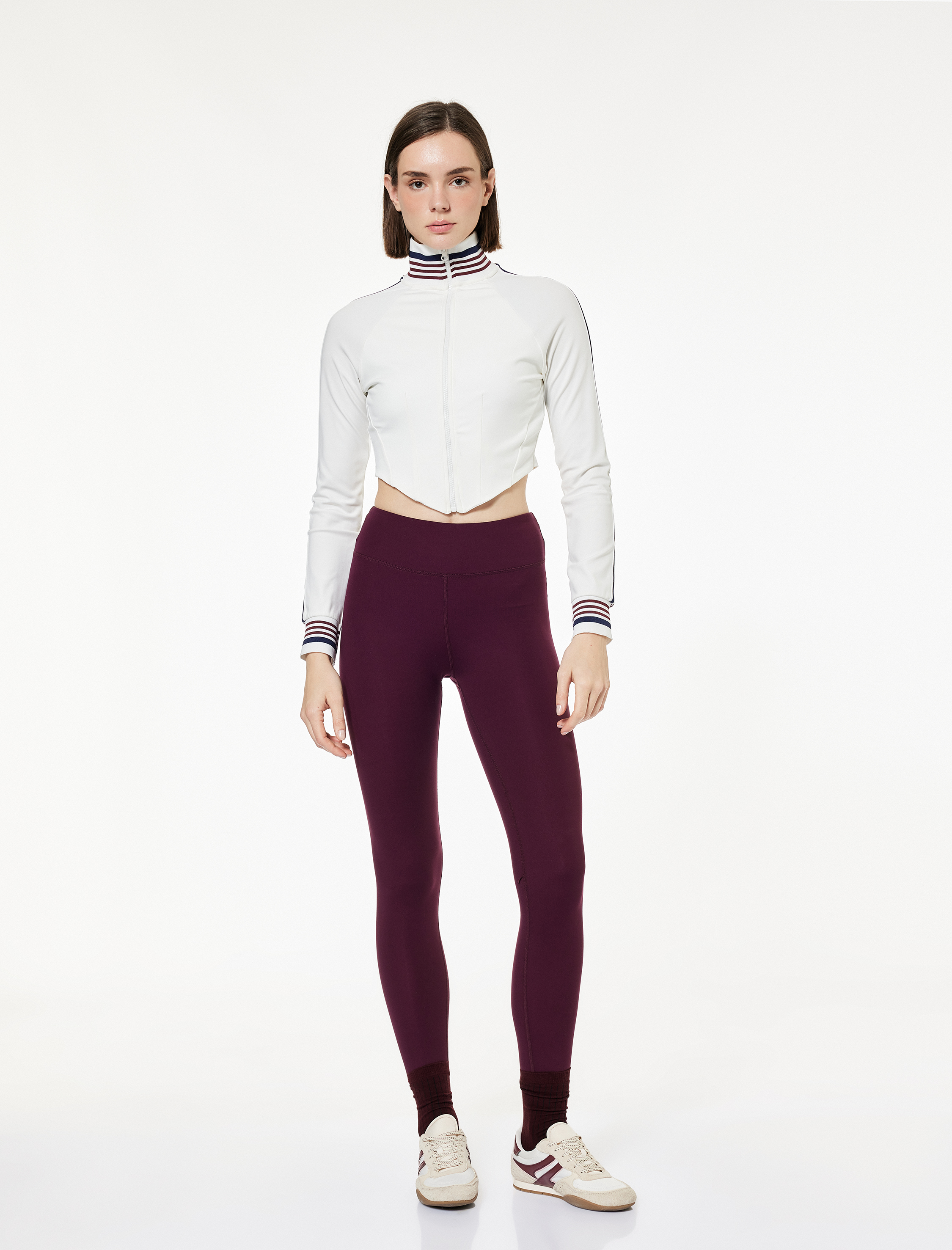   Yüksek Bel Skinny Fit İnterlok Dikiş Detaylı Spor Tayt